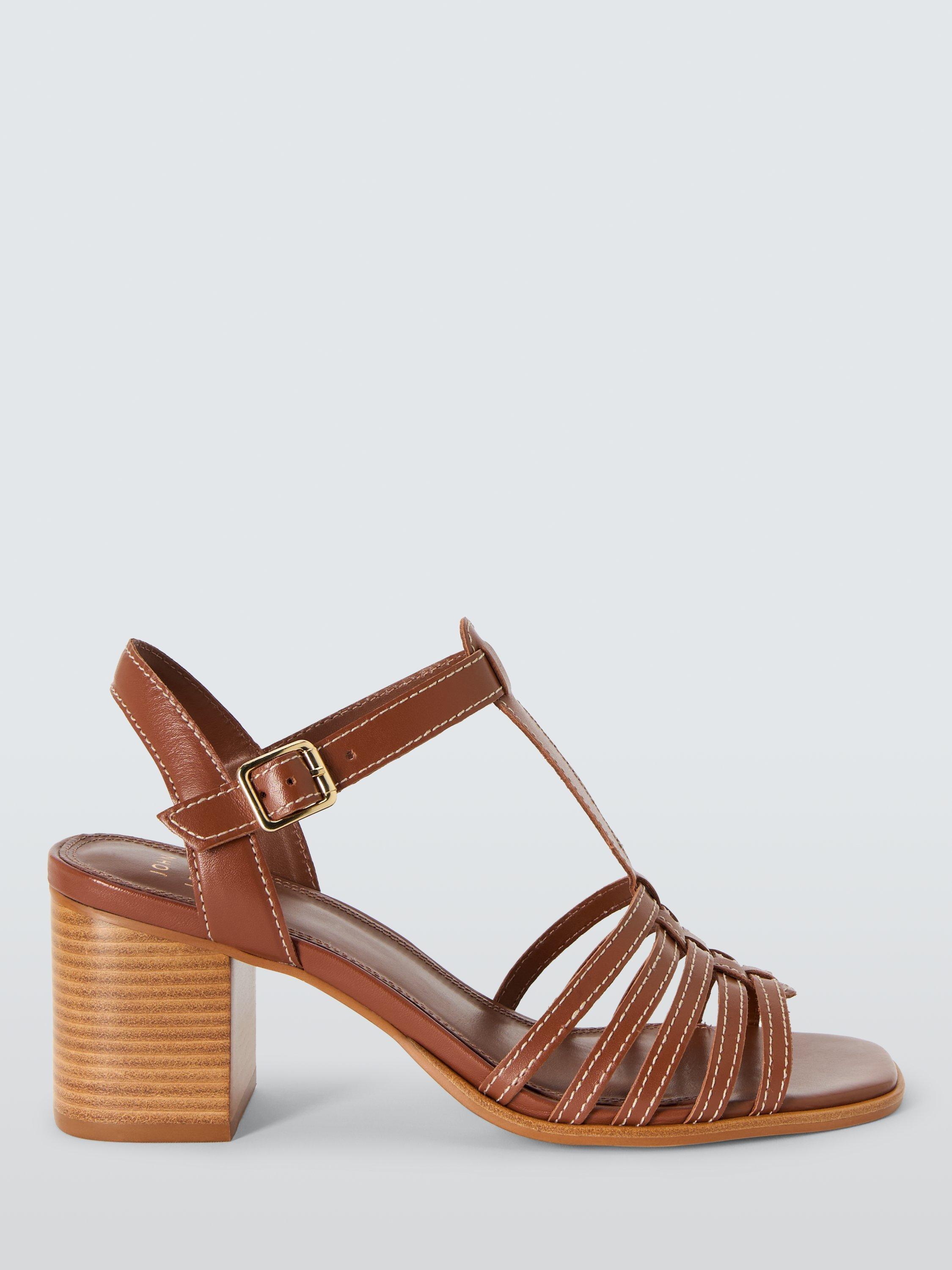 Product image 1 of 6, which shows John Lewis Mali Leather T-Bar Block Heel Casual Sandals, Dark Tan, 3