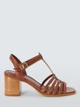 John Lewis Mali Leather T-Bar Block Heel Casual Sandals, Dark Tan