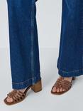 John Lewis Mali Leather T-Bar Block Heel Casual Sandals, Dark Tan