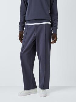 Cotton Blend Jersey Pleated Trousers, Ebony