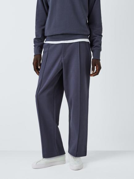 Cotton Blend Jersey Pleated Trousers, Ebony