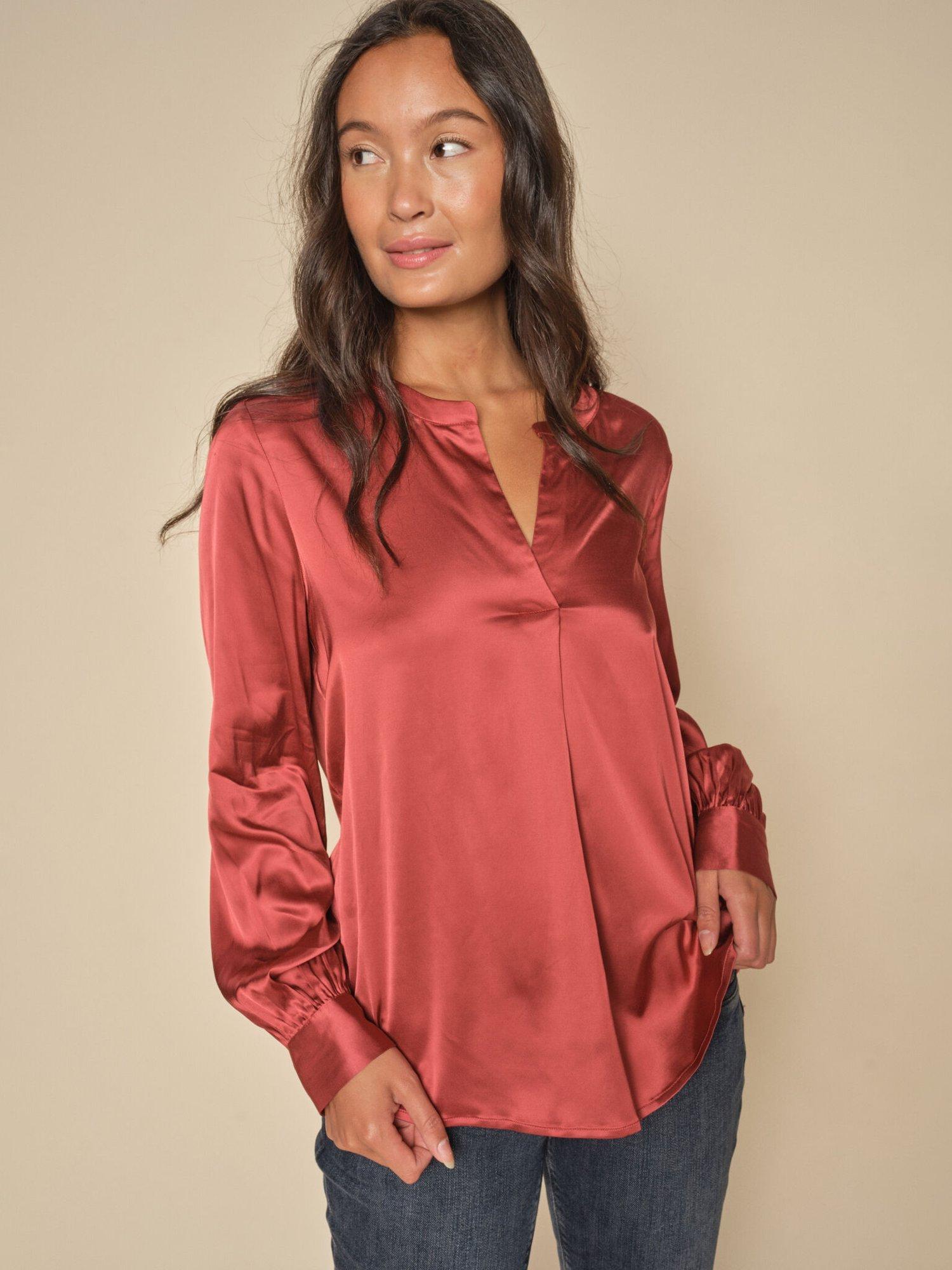 Product image 1 of 3, which shows MOS MOSH Enfa Satin Blouse, Garnet, XS