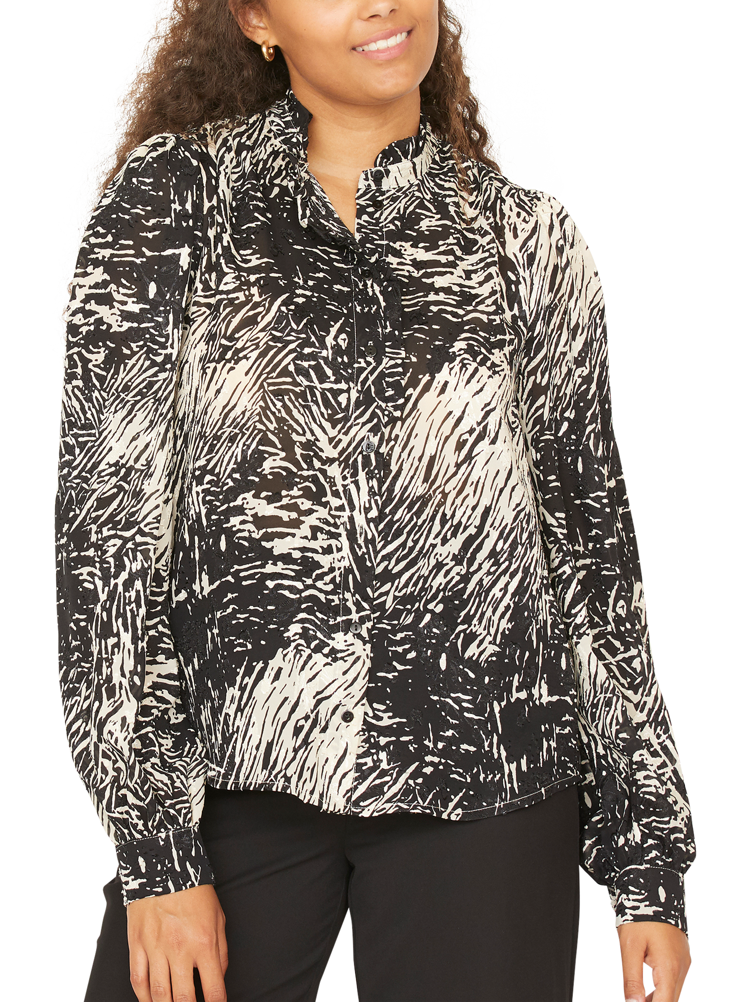 Sisters Point Virsa Graphic Print Shirt, Black/Cream