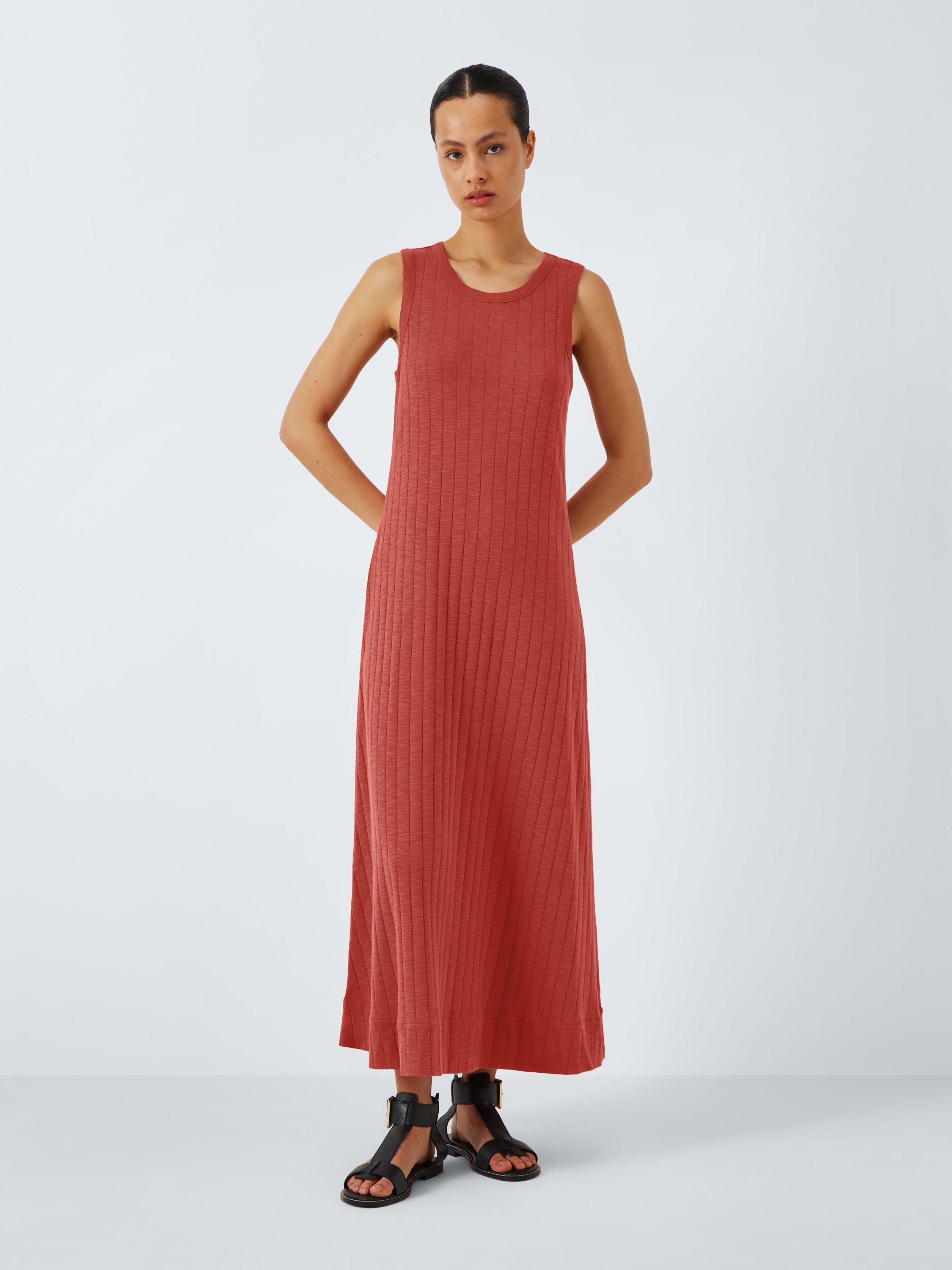 Product image 1 of 6, which shows AND/OR Slub Rib Tank Jersey Dress, Red, 6