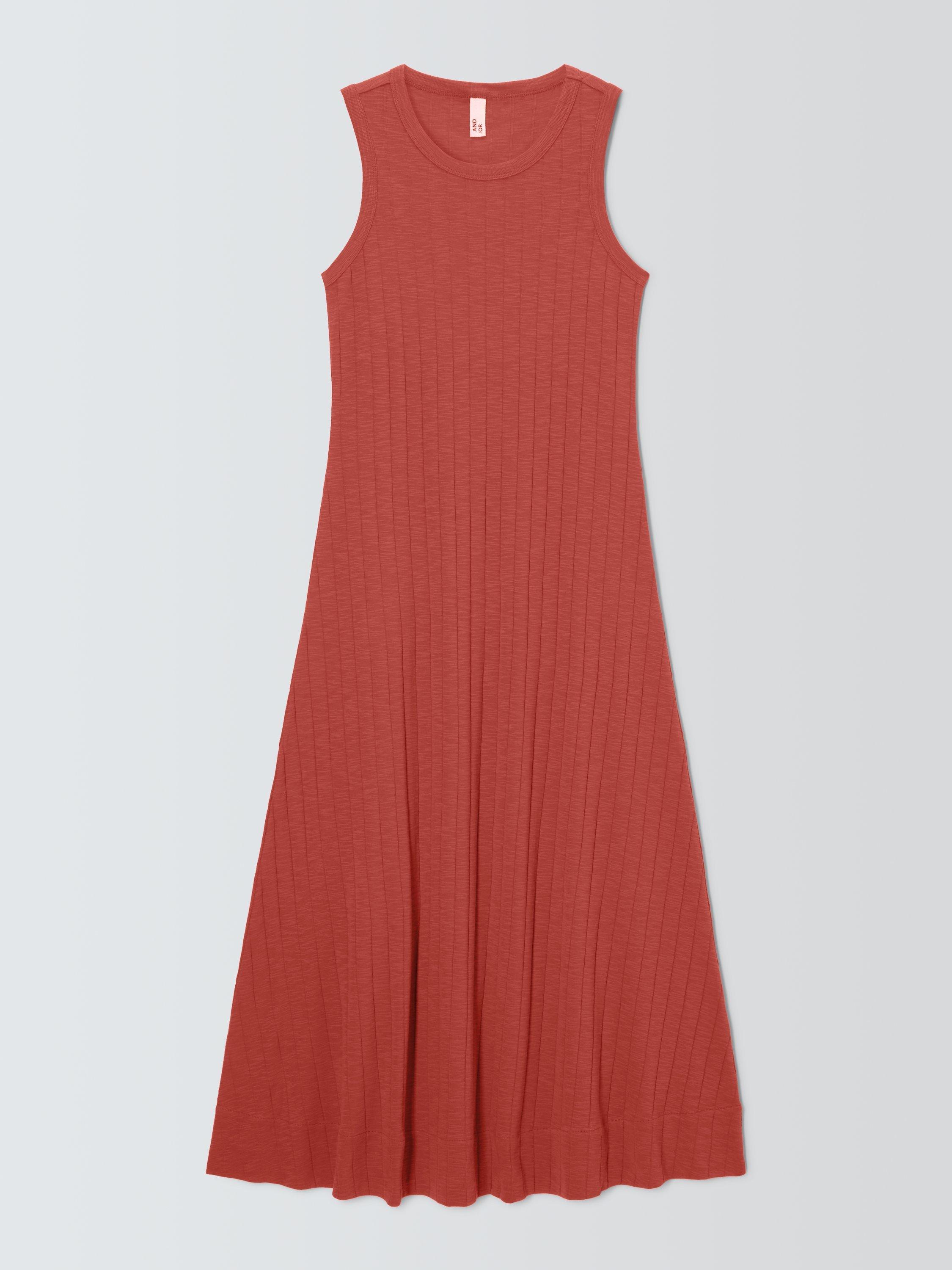 Product image 4 of 6, which shows AND/OR Slub Rib Tank Jersey Dress, Red, 6