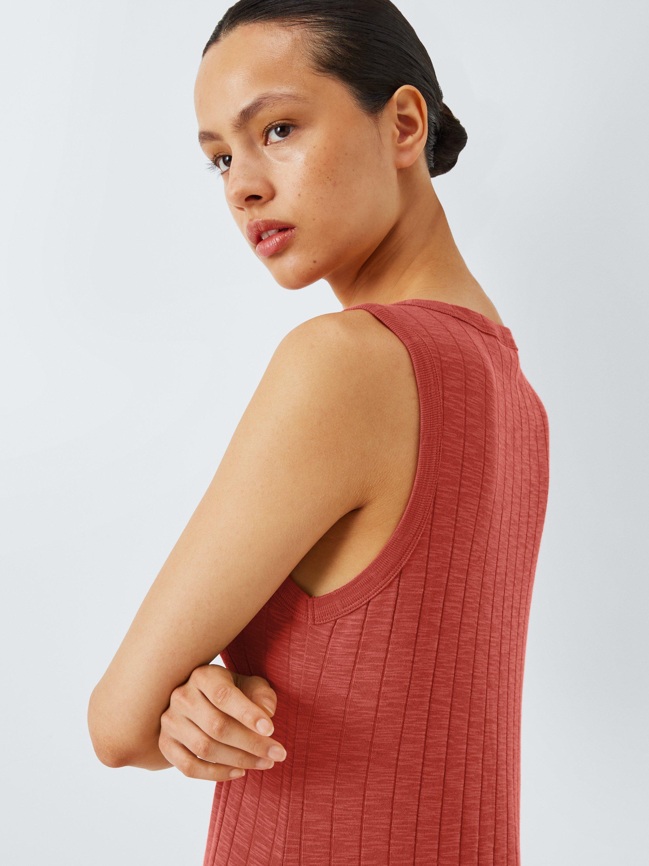 Product image 5 of 6, which shows AND/OR Slub Rib Tank Jersey Dress, Red, 6