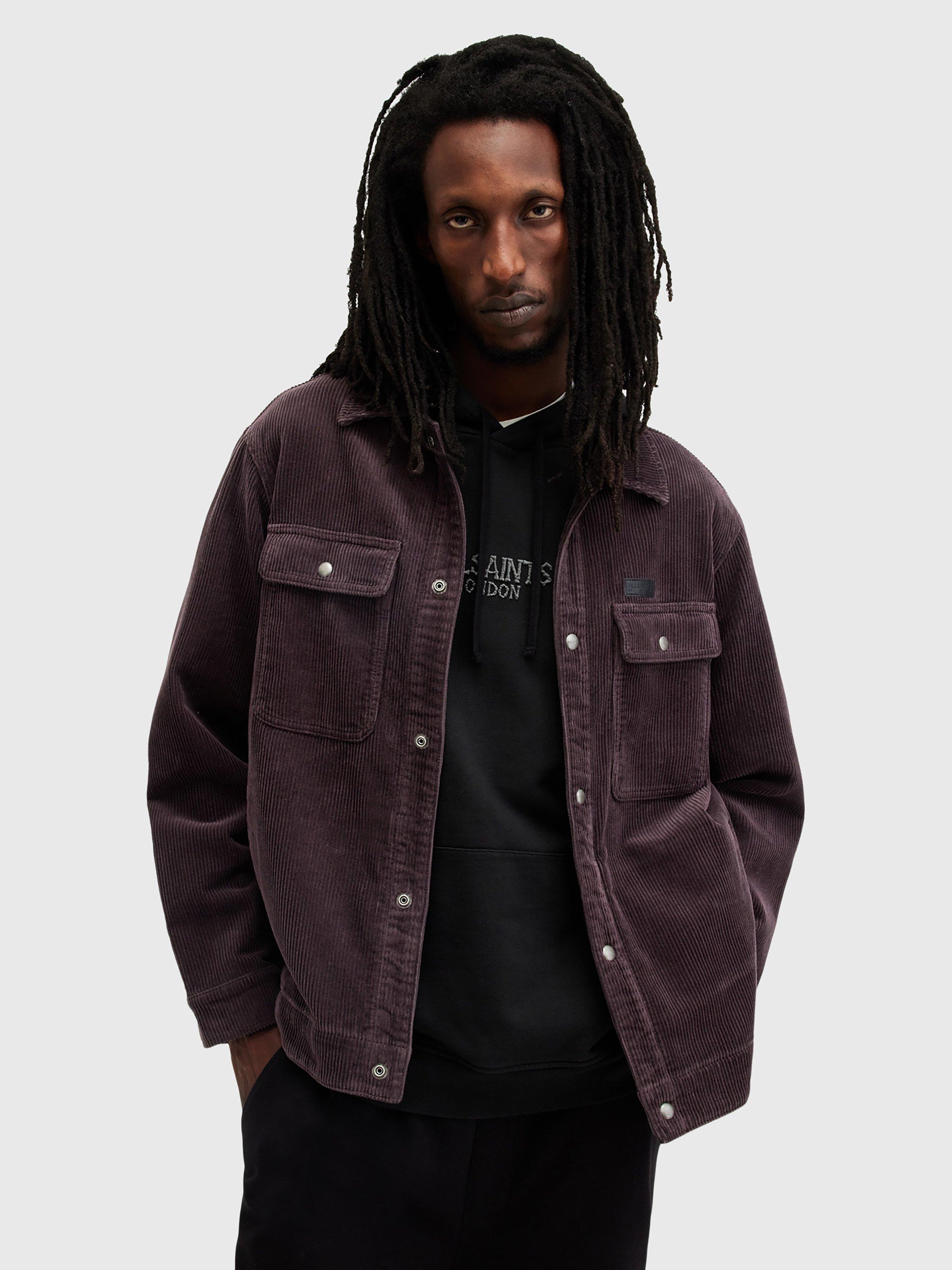 AllSaints Castleford Cotton Corduroy Overshirt, Bark Purple