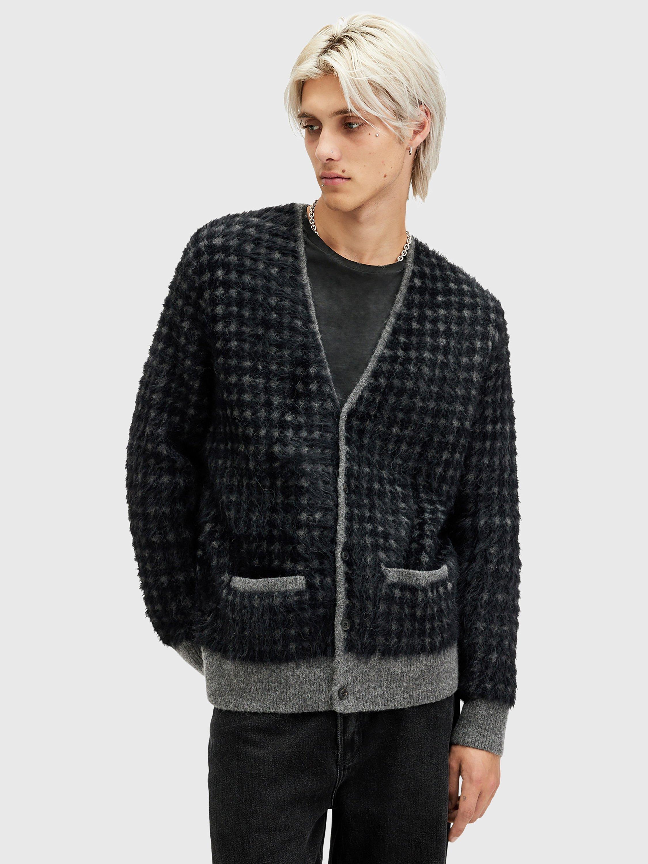 AllSaints Edgar Wool Blend Cardigan, Grey/Black