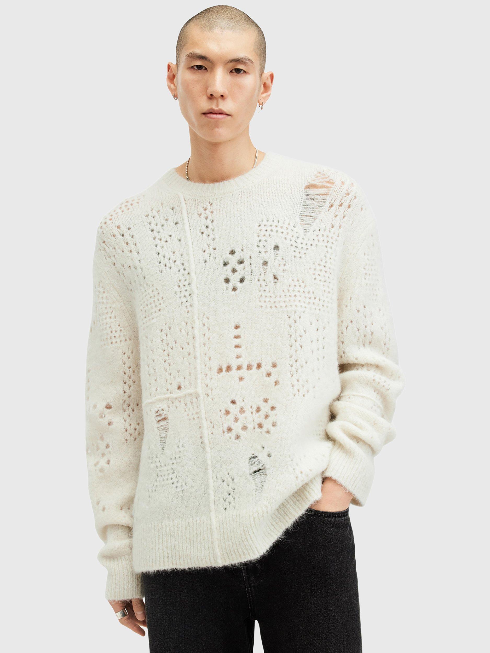 AllSaints Hadwin Alpaca Wool Blend Distressed Crew Jumper, Ecru White