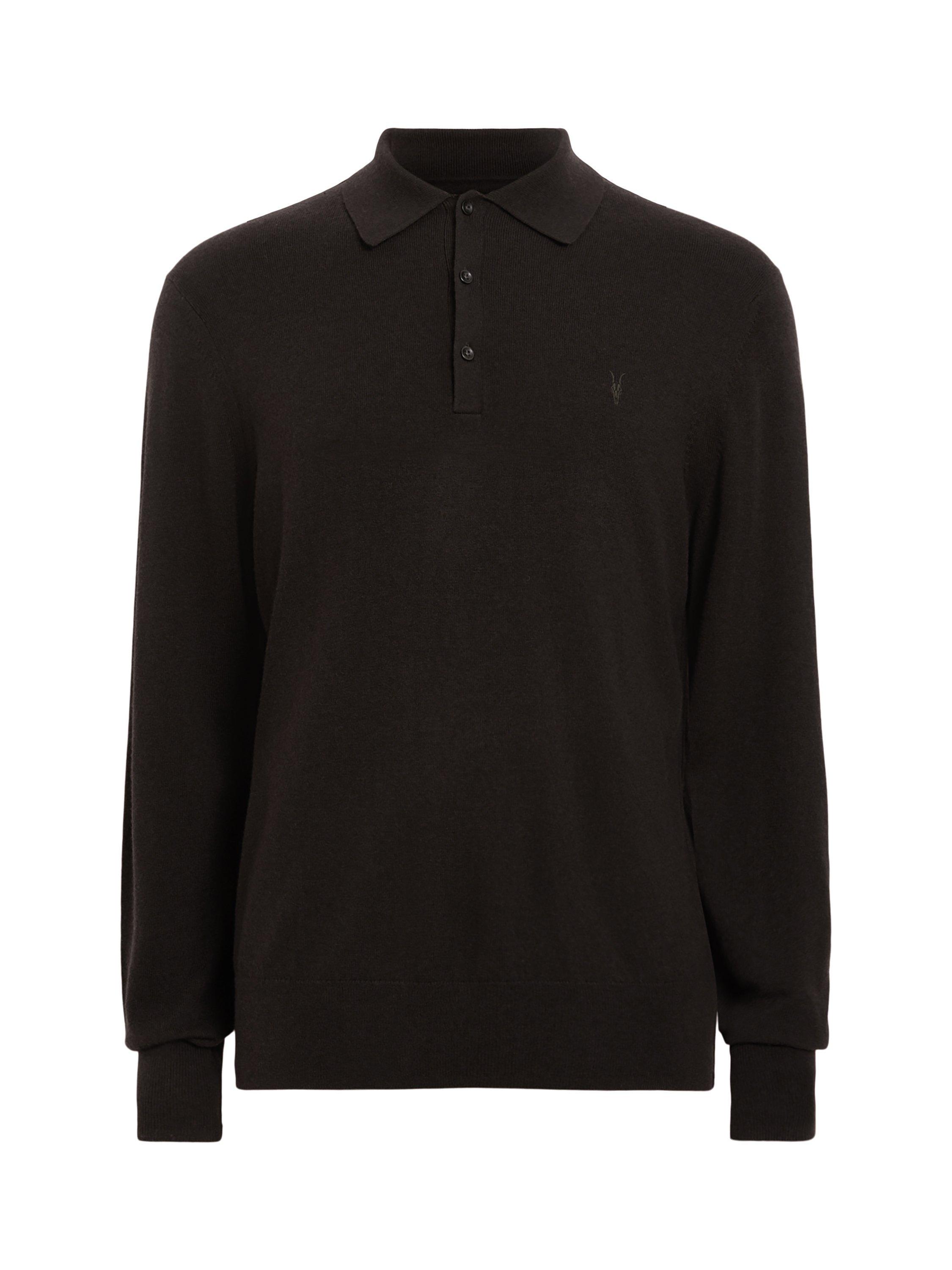 AllSaints Kilburn Wool Blend Polo Shirt Coffee Brown