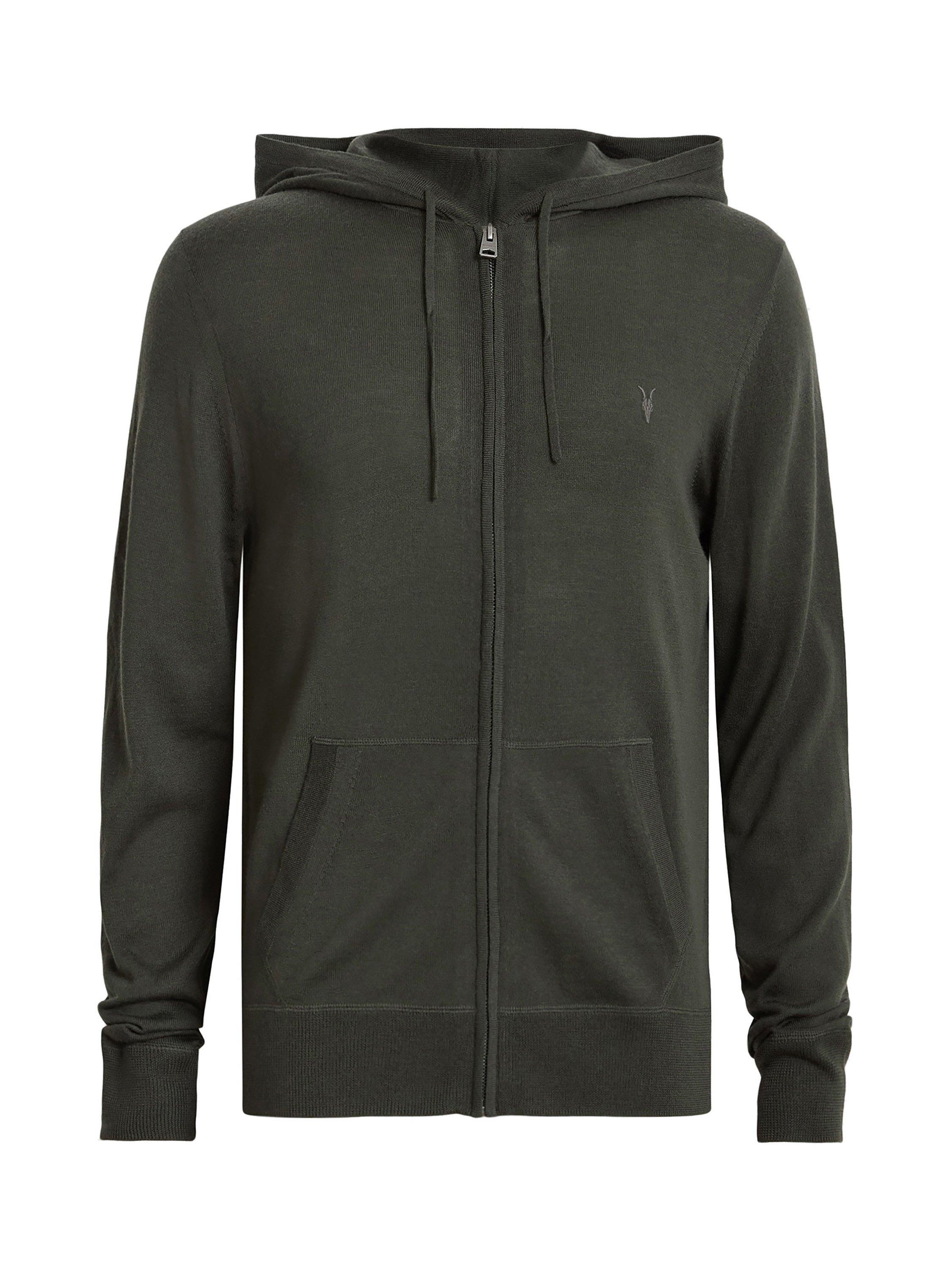 Product image 4 of 7, which shows AllSaints Mode Merino Zip Hoodie, Grange Green, XS
