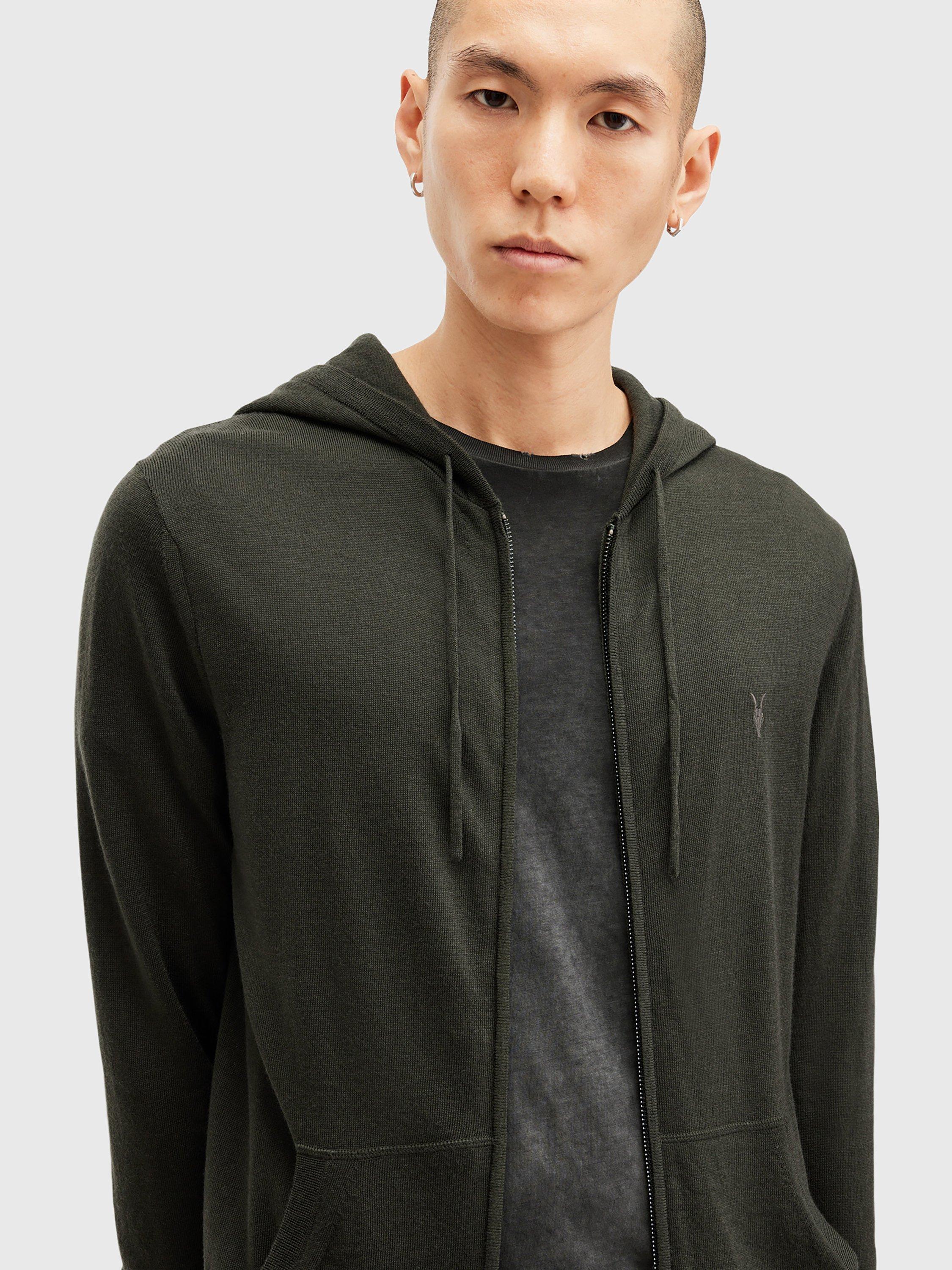 Product image 5 of 7, which shows AllSaints Mode Merino Zip Hoodie, Grange Green, XS