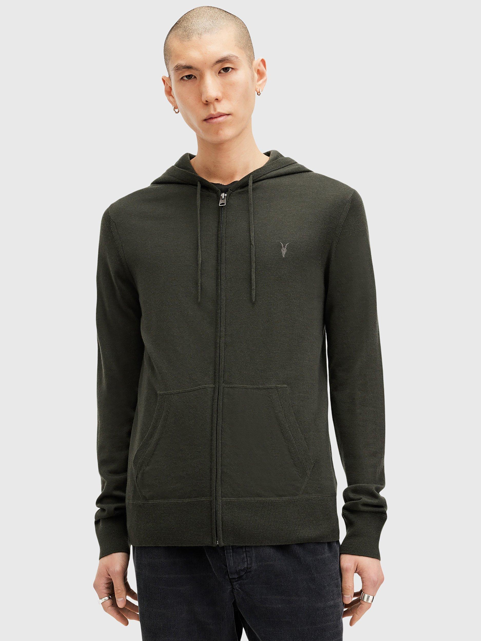 Product image 6 of 7, which shows AllSaints Mode Merino Zip Hoodie, Grange Green, XS