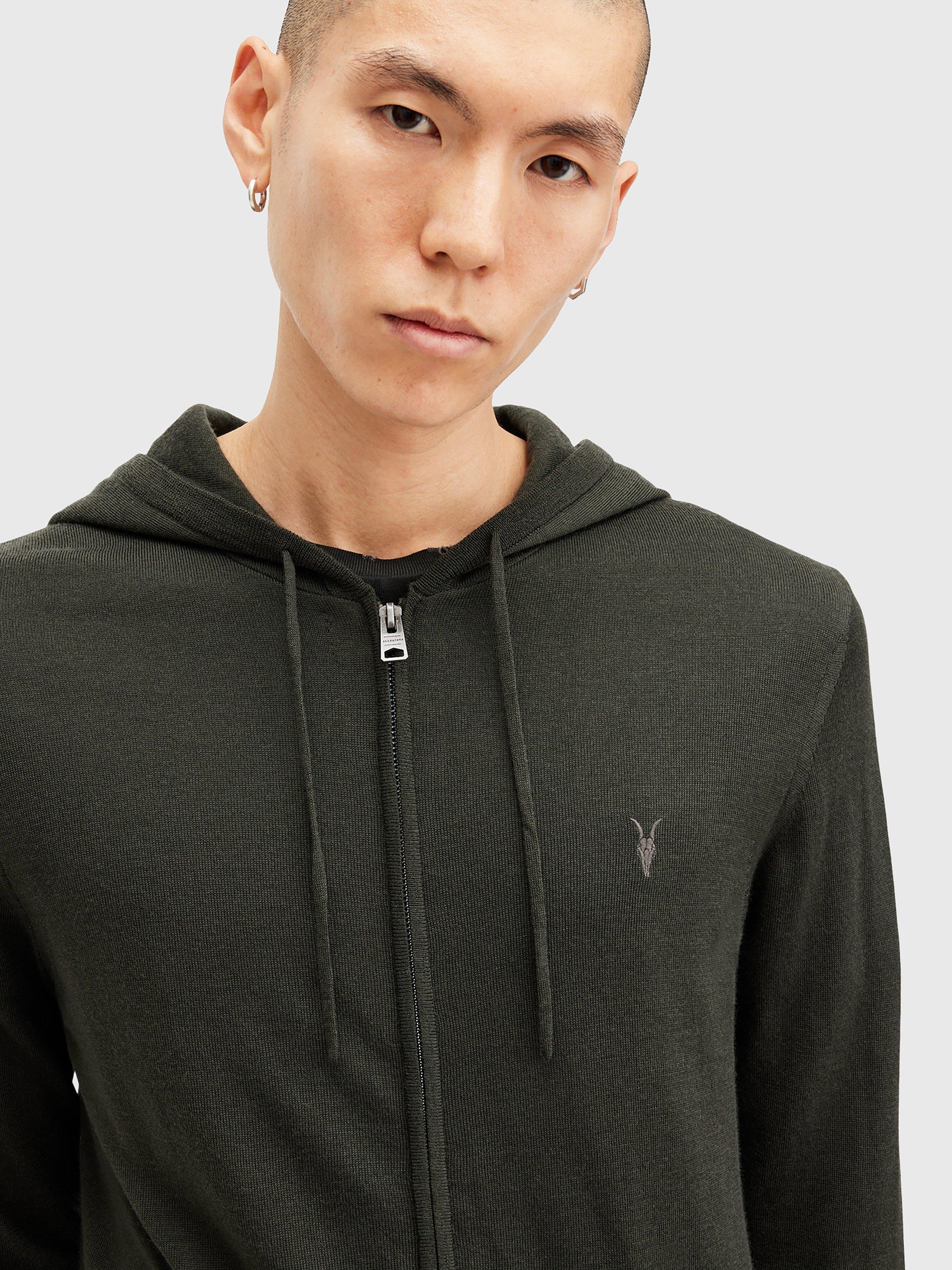 Product image 7 of 7, which shows AllSaints Mode Merino Zip Hoodie, Grange Green, XS