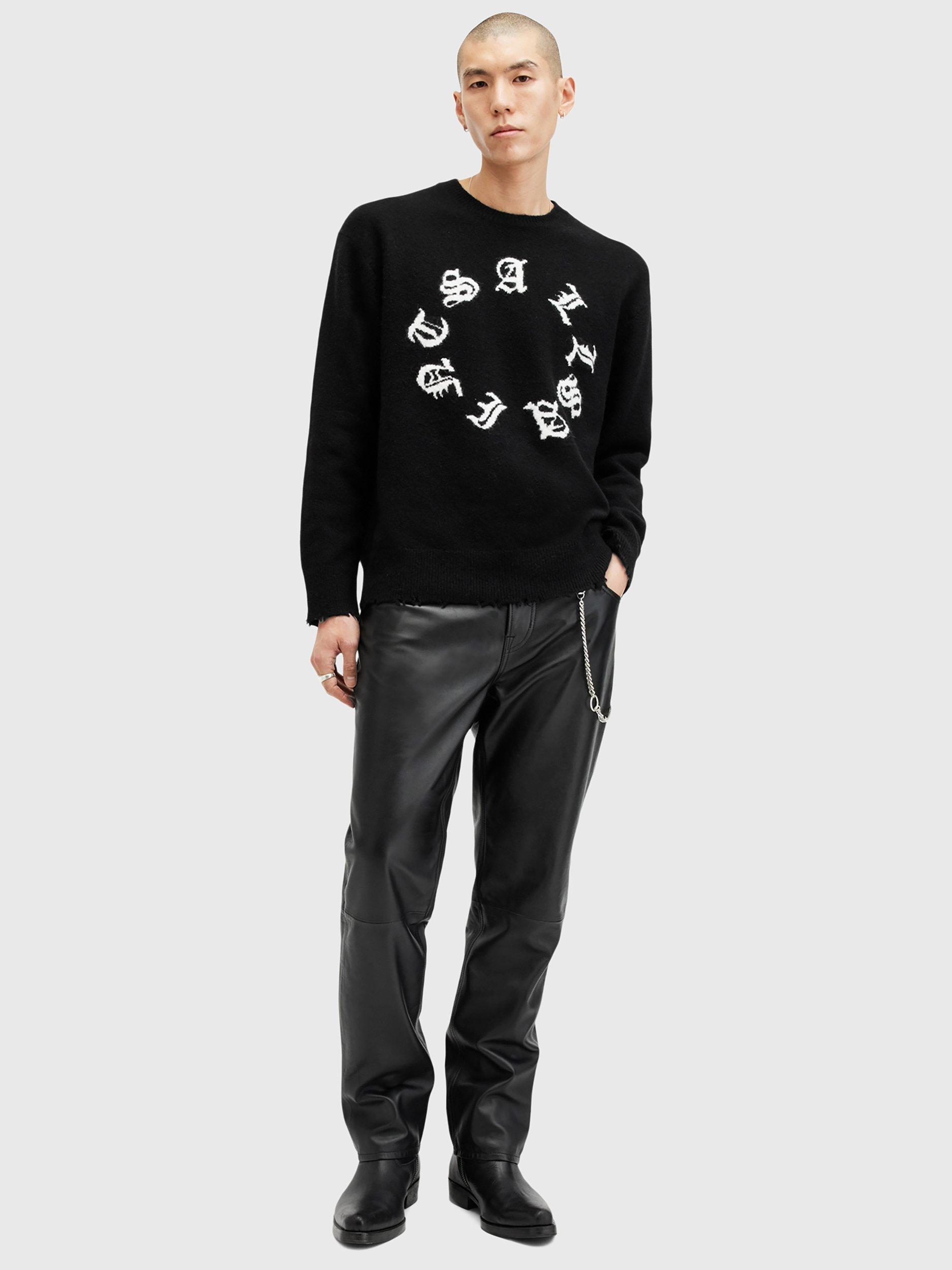 Product image 3 of 6, which shows AllSaints Scripture Wool Blend Crew Neck Jumper, Black, XXL