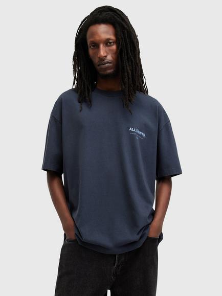 AllSaints Underground Organic Cotton Loose Fit Short Sleeve Logo T-Shirt, Garnet Blue