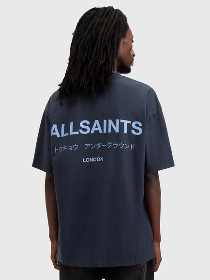 AllSaints Underground Organic Cotton Loose Fit Short Sleeve Logo T-Shirt - view 2, Garnet Blue