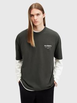 AllSaints Underground Organic Cotton Loose Fit Short Sleeve Logo T-Shirt, Dark Green
