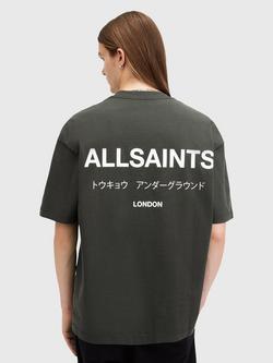 AllSaints Underground Organic Cotton Loose Fit Short Sleeve Logo T-Shirt - view 2, Dark Green