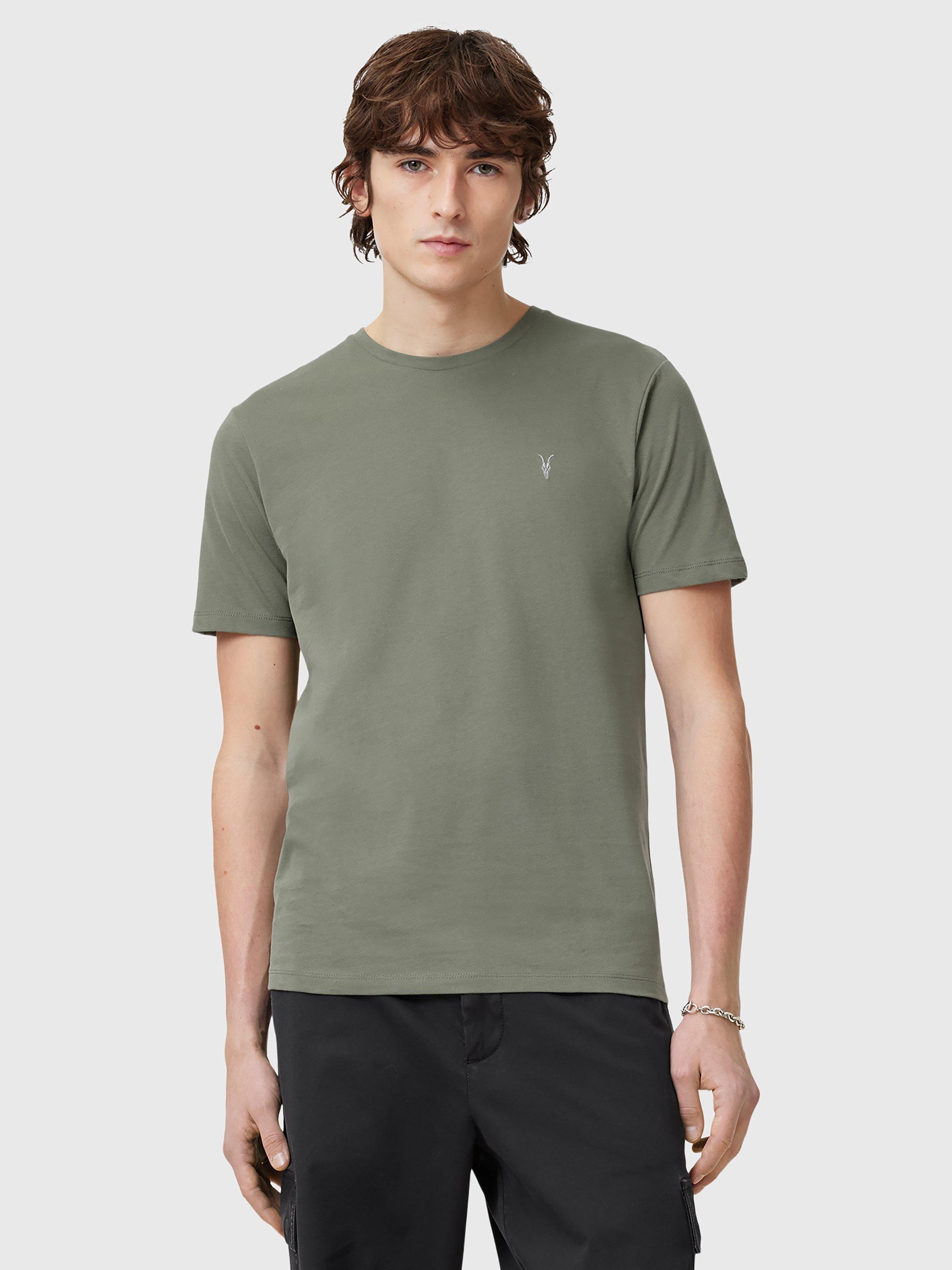 AllSaints Tonic Organic Cotton Slim Fit Crew Neck T-Shirt, Pack of 3, Green/Multi