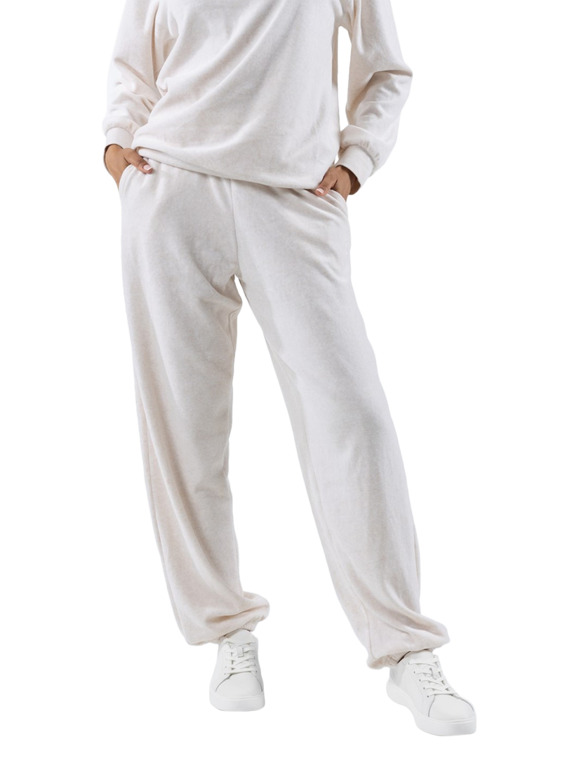 Product image 1 of 4, which shows Juicy Couture Davidson Velour Mid Rise Joggers, Oatmeal, XS