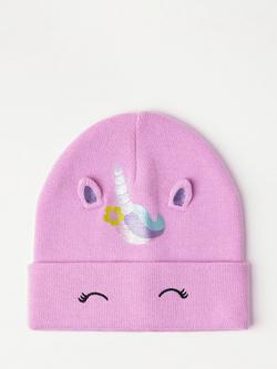Lindex Kids' Unicorn Beanie Hat & Gloves Set, Light Lilac, Light Lilac