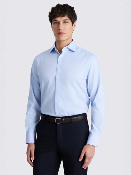 Moss Regular Fit Cotton Blend Dobby Stretch Shirt, Sky