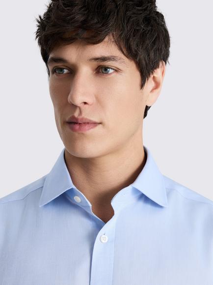 Moss Regular Fit Cotton Blend Dobby Stretch Shirt - view 2, Sky
