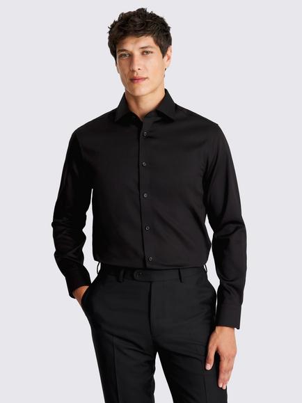 Moss Tailored Fit Sateen Cotton Shirt, Black, Black