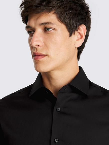 Moss Tailored Fit Sateen Cotton Shirt, Black - view 2, Black