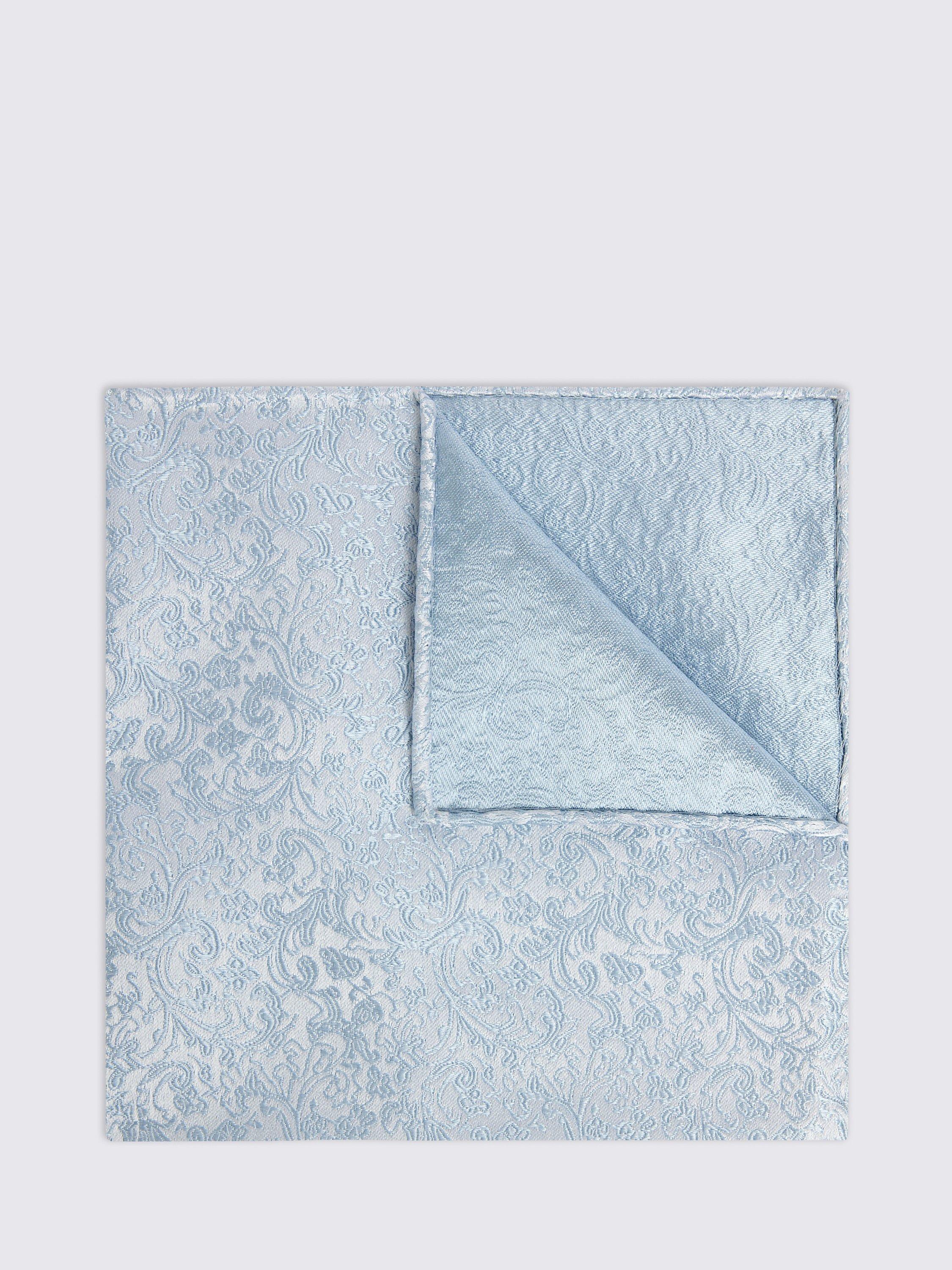 Moss Floral Swirl Silk Pocket Square, Silver Blue