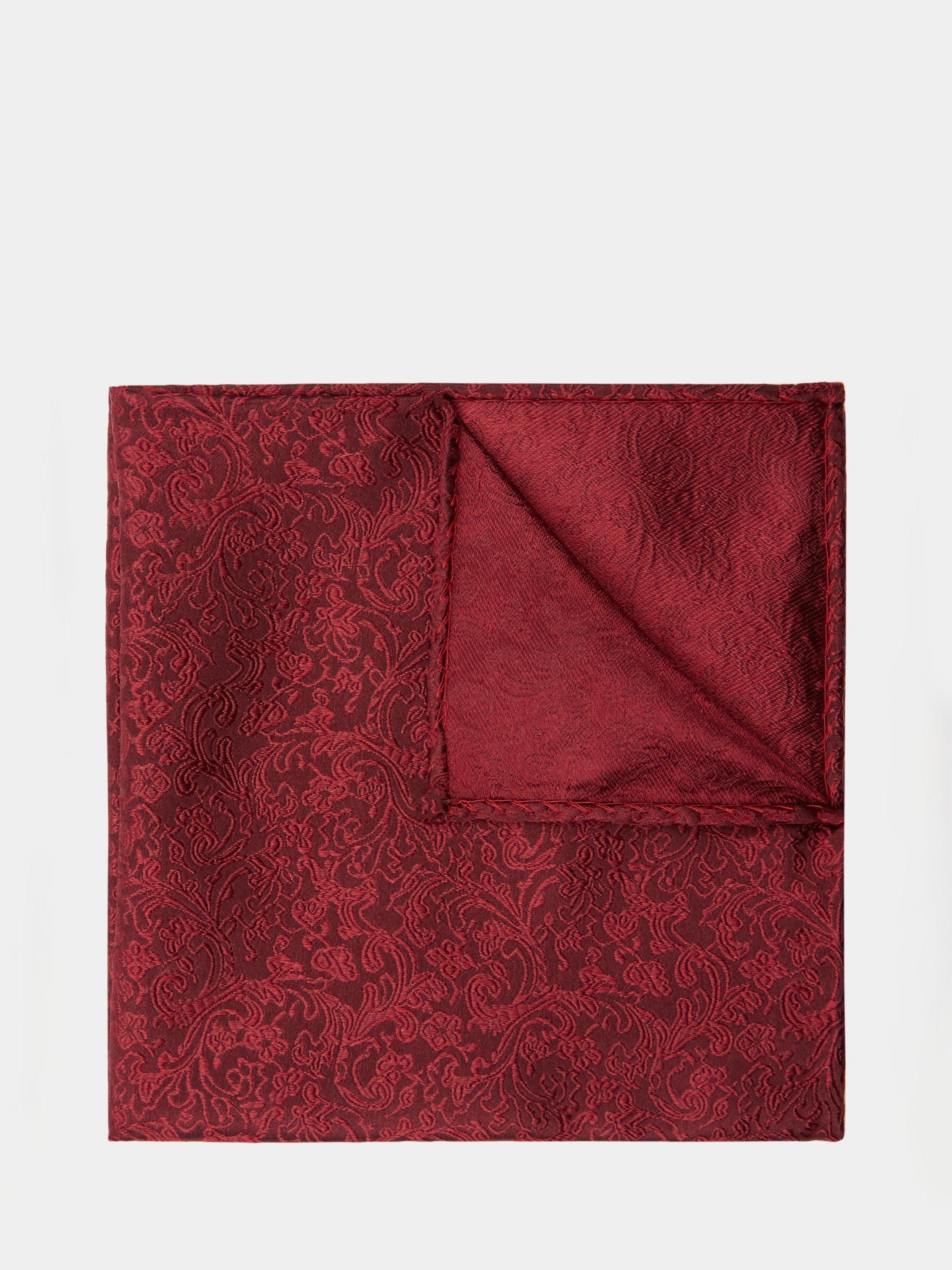 Moss Floral Swirl Silk Pocket Square, Red