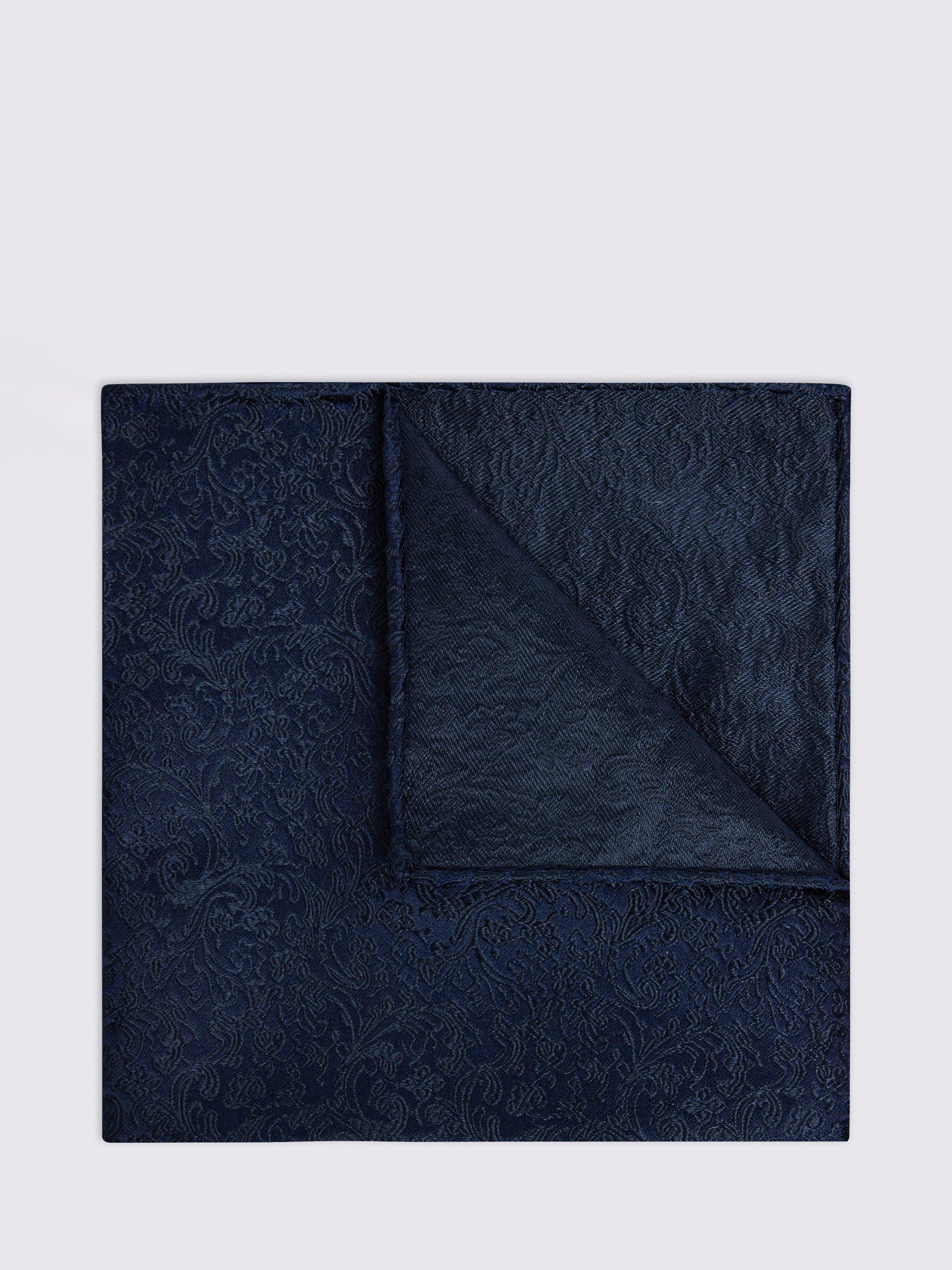 Moss Floral Swirl Silk Pocket Square, Navy