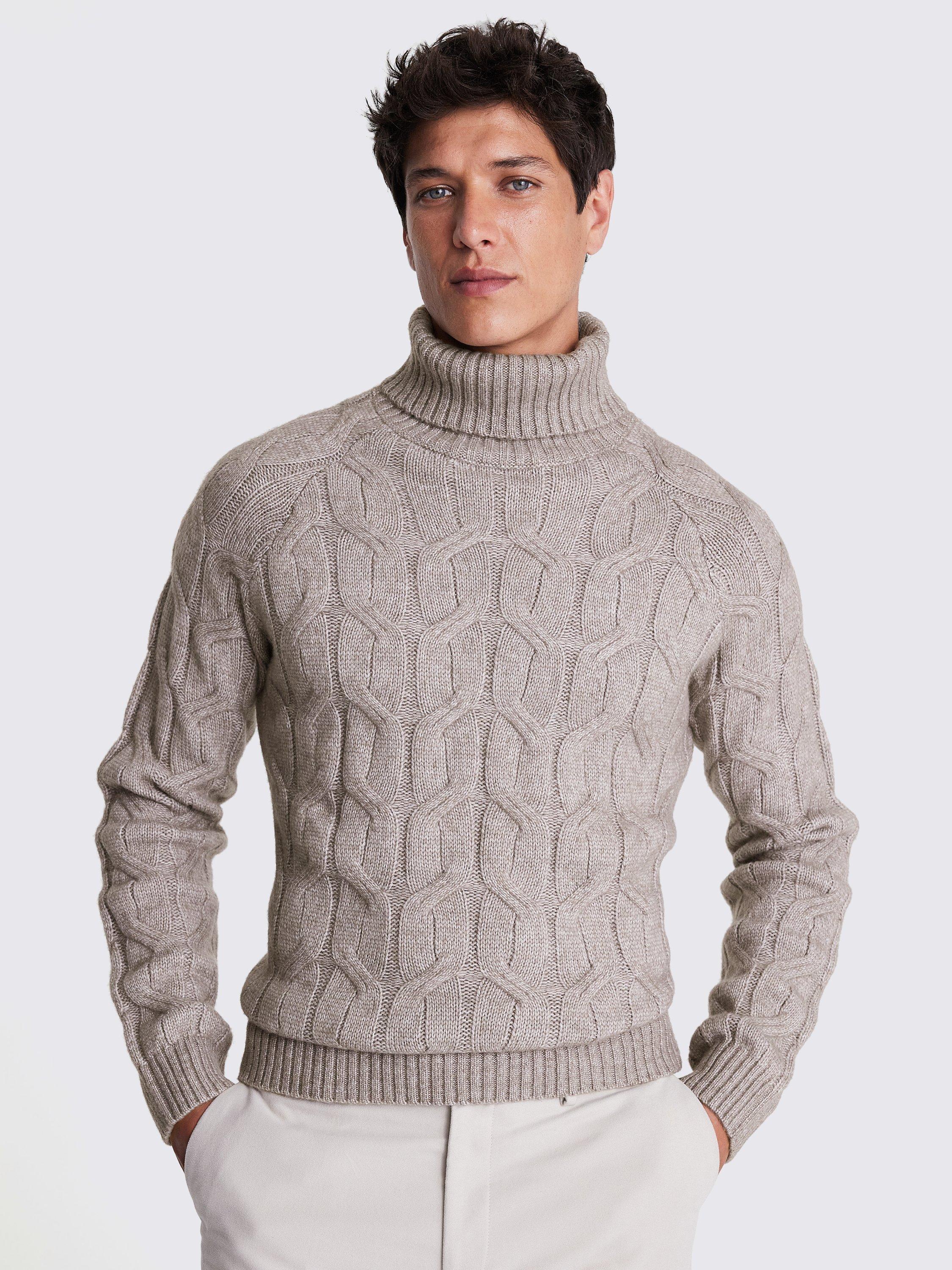 Moss Cable Knit Roll Neck Jumper, Taupe