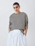 John Lewis Modern Breton Stripe Long Sleeve Cotton Top, Ecru/Navy