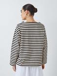 John Lewis Modern Breton Stripe Long Sleeve Cotton Top, Ecru/Navy