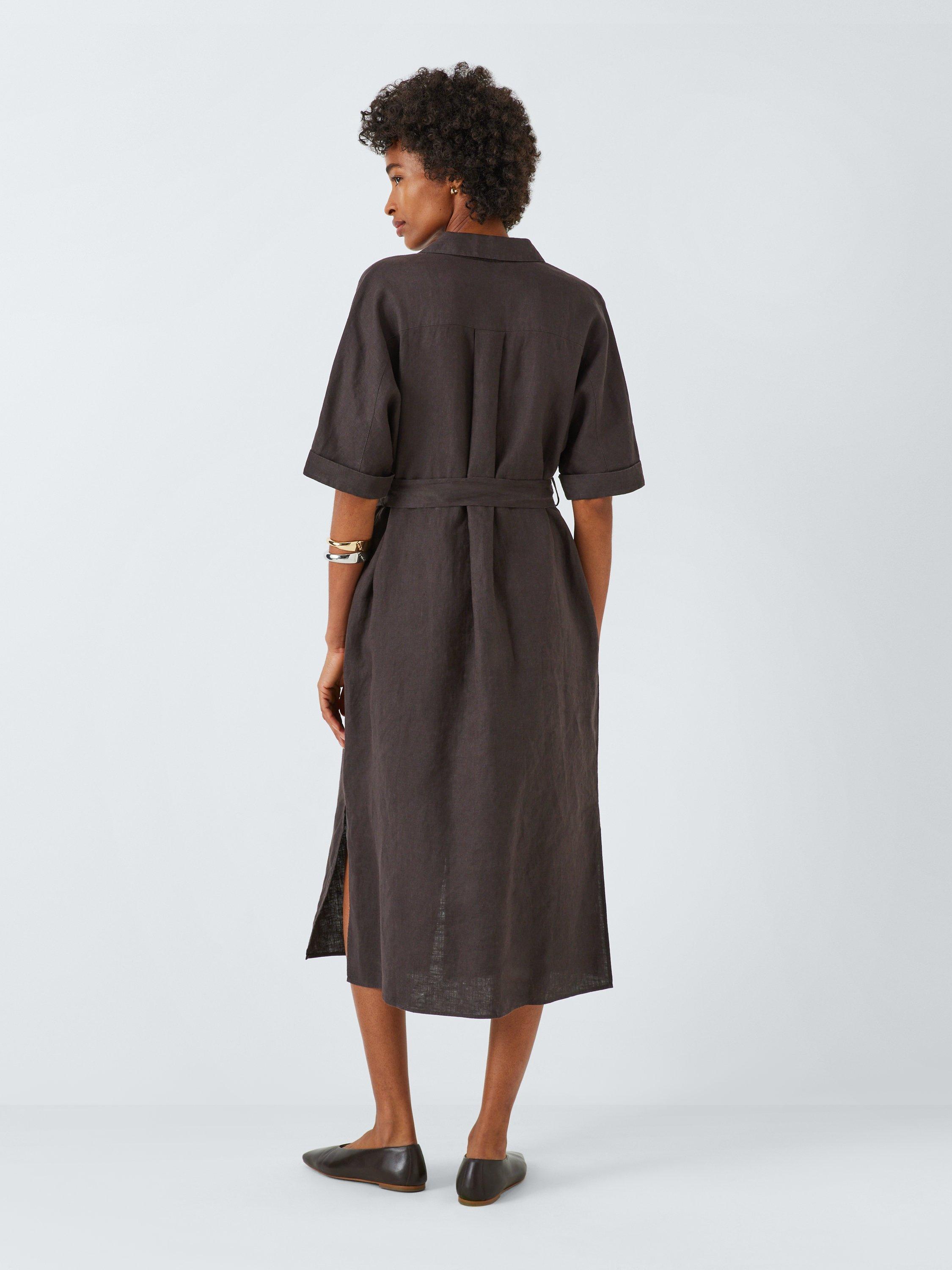 Product image 2 of 6, which shows John Lewis Belted Linen Shirt Dress, Brown, 10