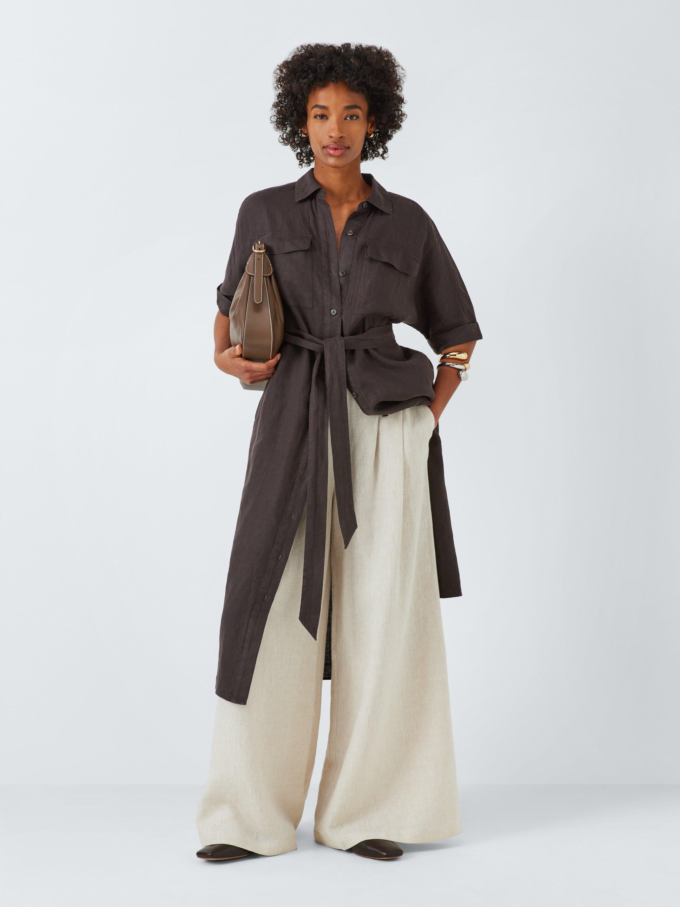 Product image 3 of 6, which shows John Lewis Belted Linen Shirt Dress, Brown, 10