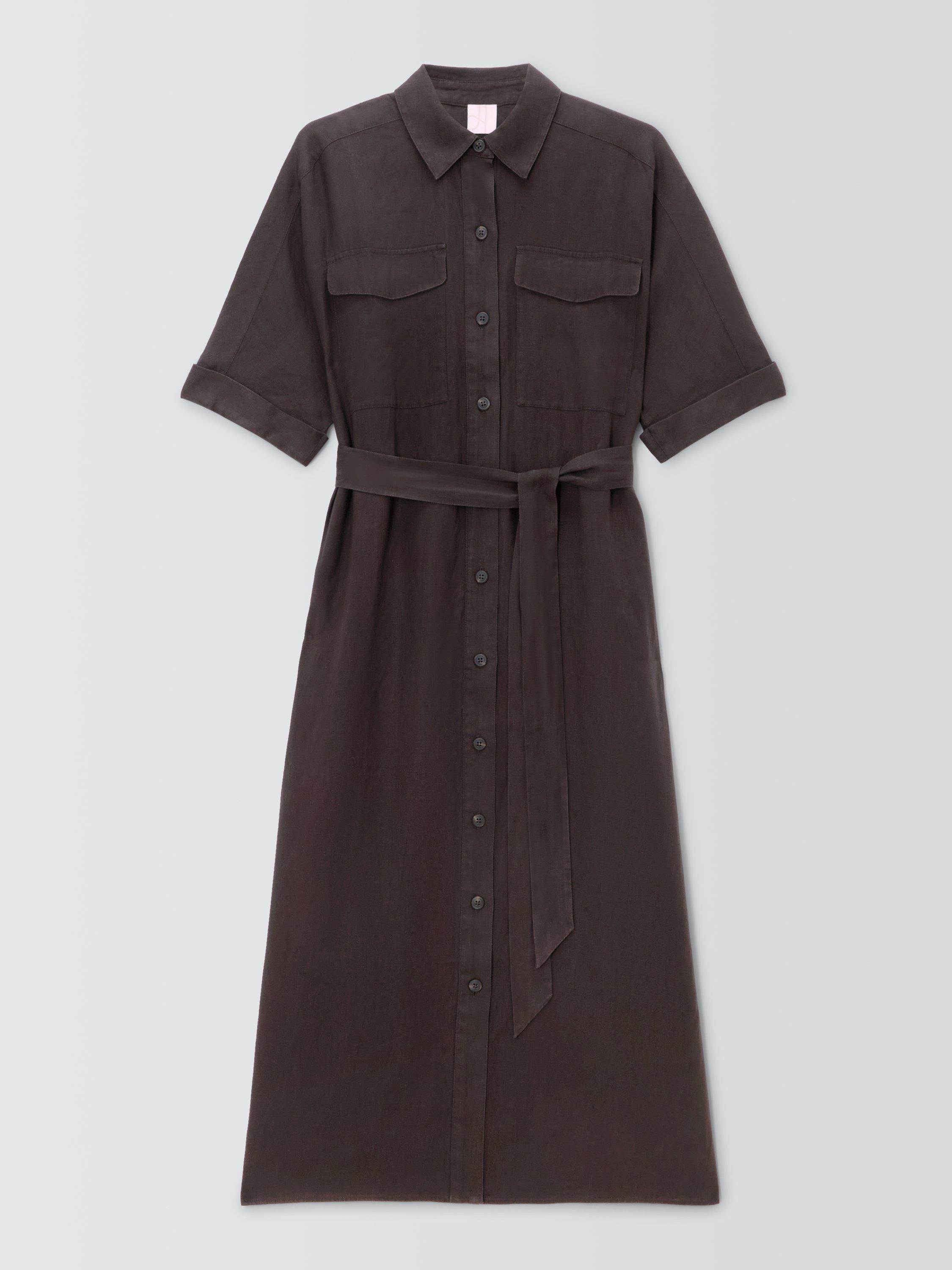 Product image 4 of 6, which shows John Lewis Belted Linen Shirt Dress, Brown, 10