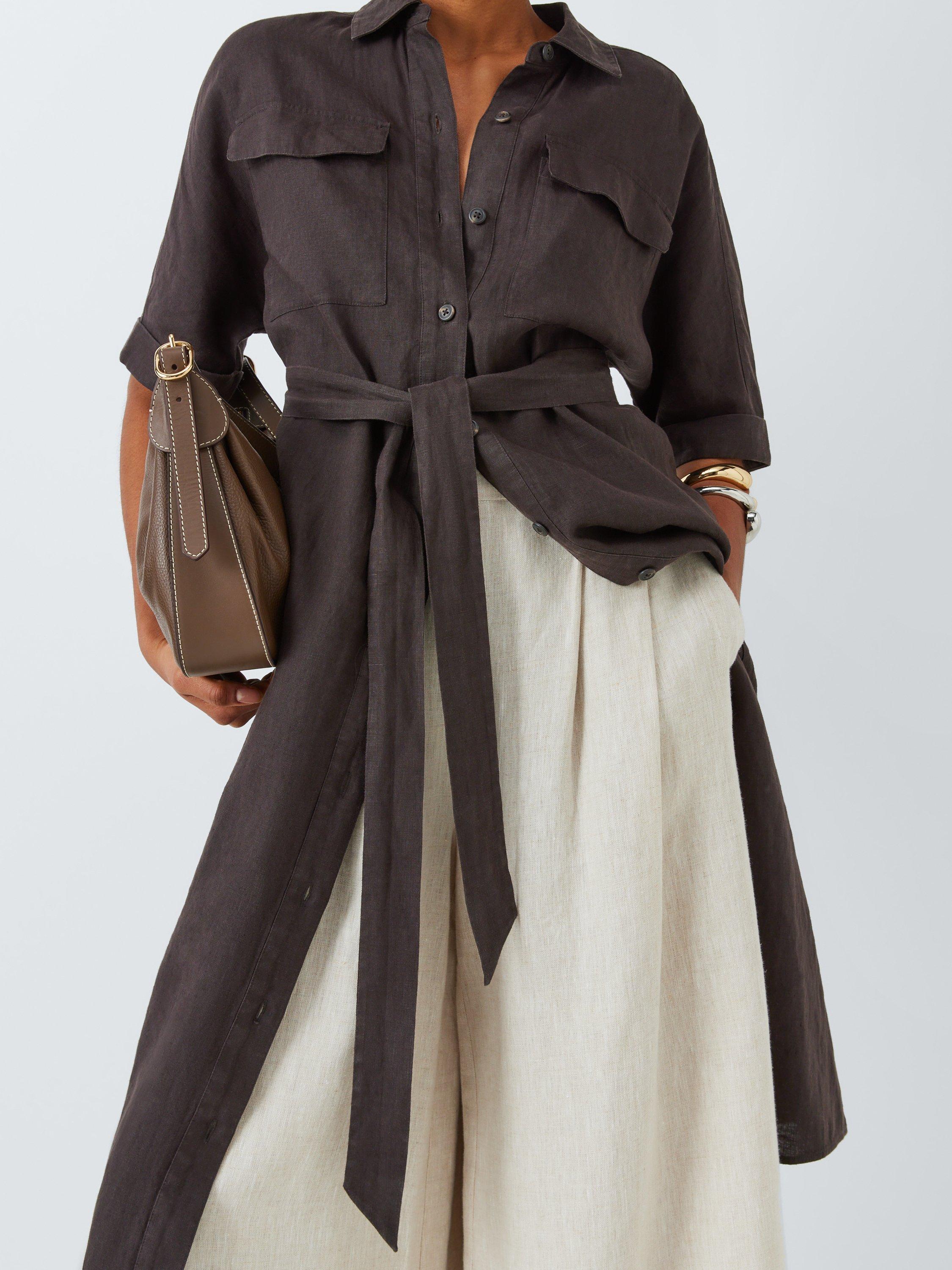 Product image 5 of 6, which shows John Lewis Belted Linen Shirt Dress, Brown, 10