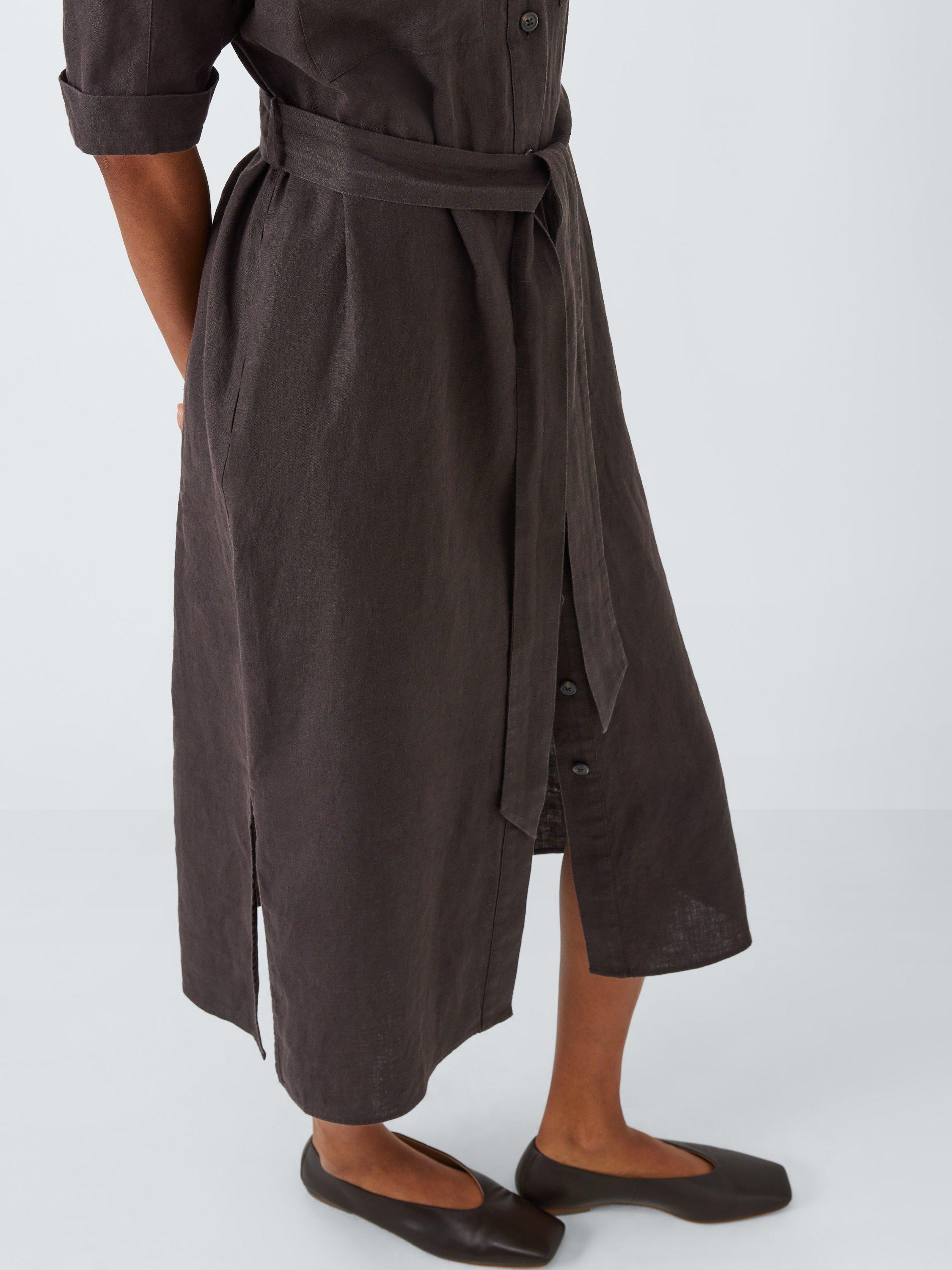 Product image 6 of 6, which shows John Lewis Belted Linen Shirt Dress, Brown, 10