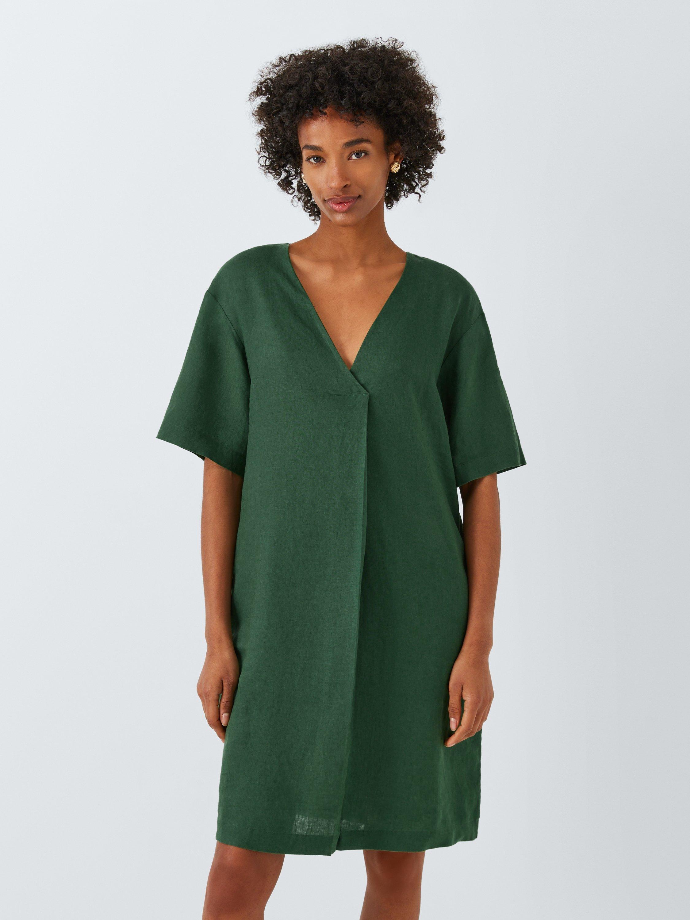 Product image 1 of 6, which shows John Lewis Linen V-Neck Tunic Dress, Green, 8