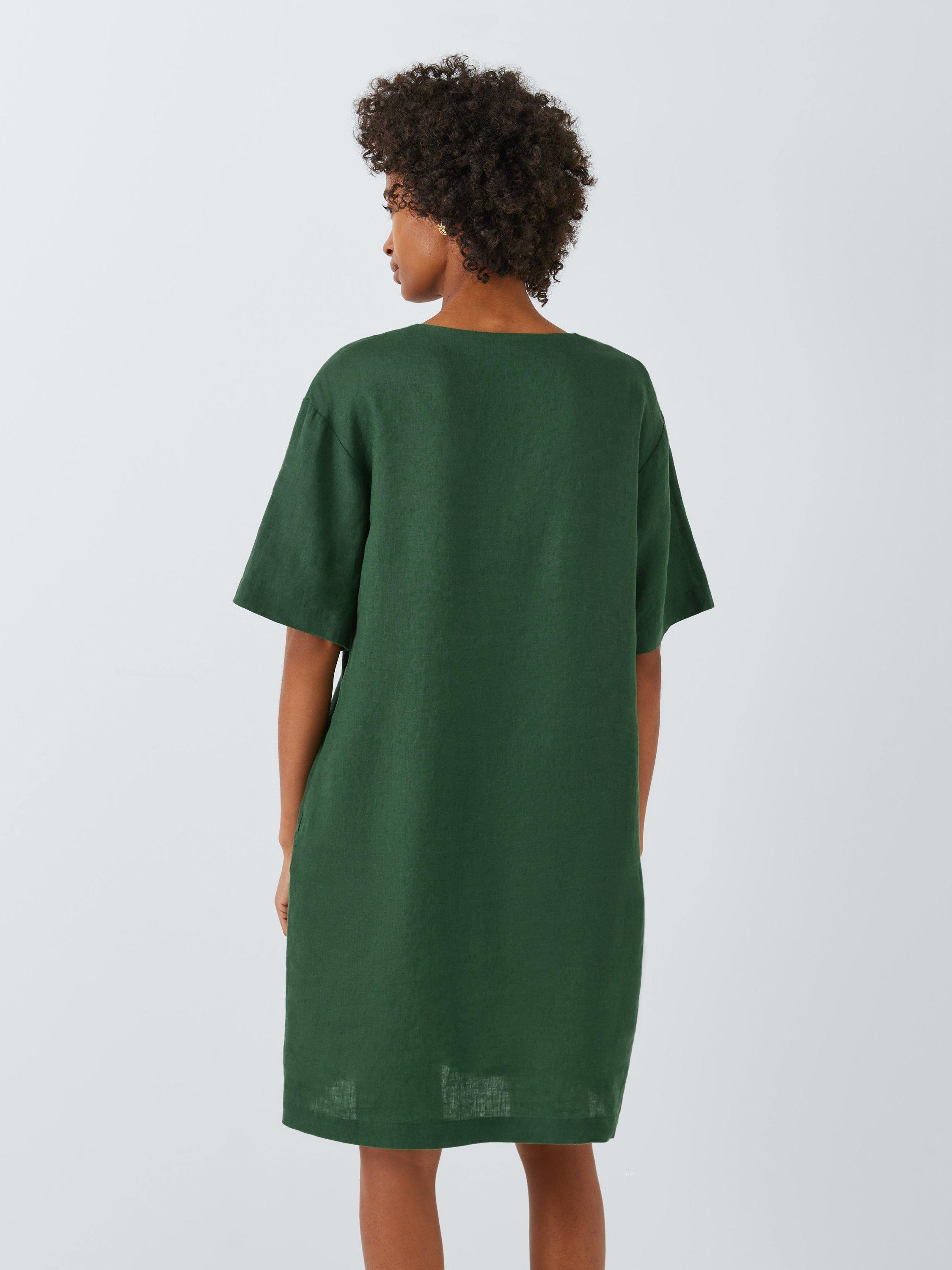 Product image 2 of 6, which shows John Lewis Linen V-Neck Tunic Dress, Green, 8