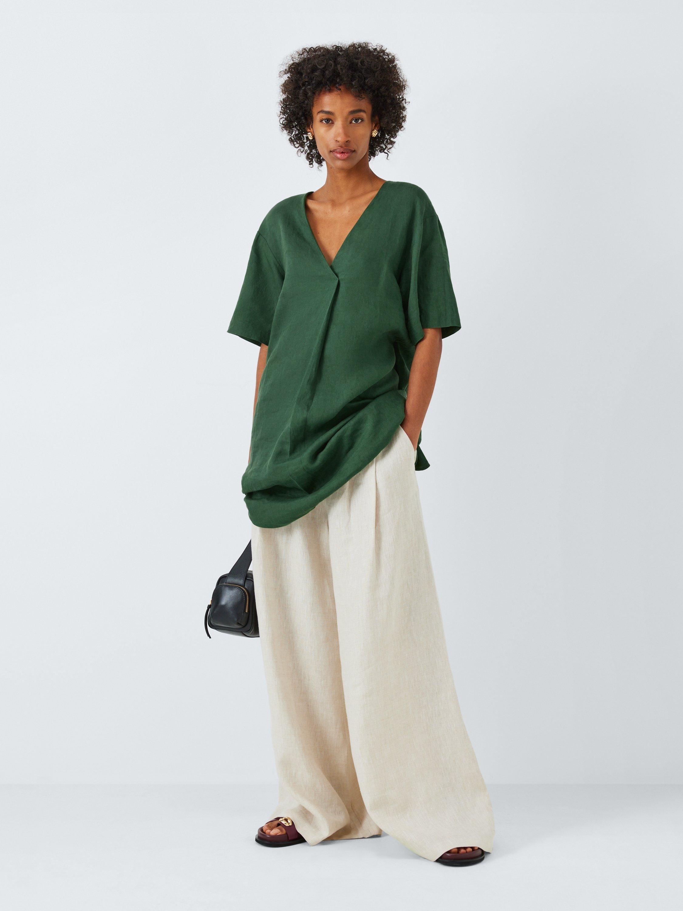 Product image 3 of 6, which shows John Lewis Linen V-Neck Tunic Dress, Green, 8