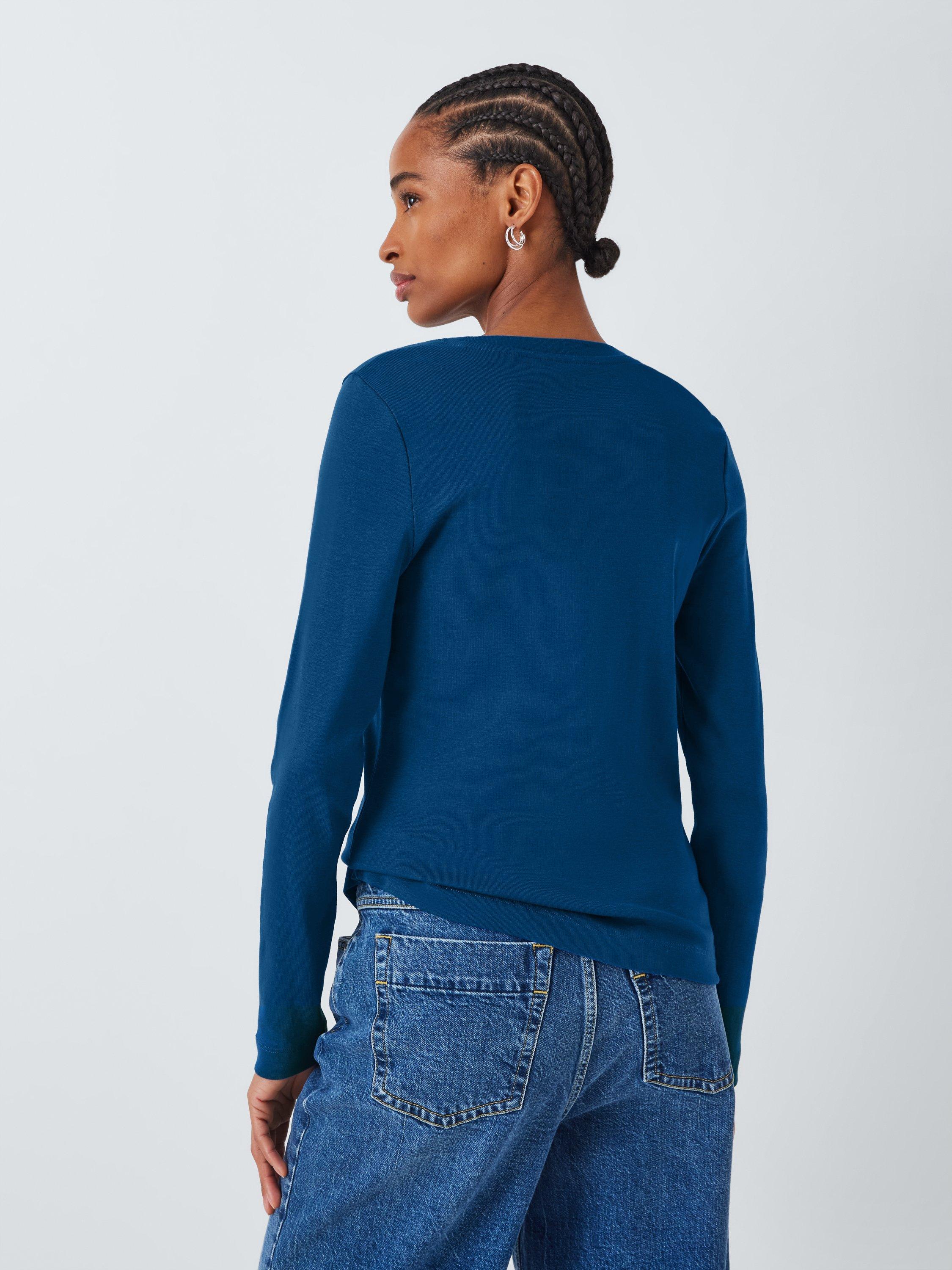 John Lewis Organic Cotton Long Sleeve Crew Neck T-Shirt, Blue, 18