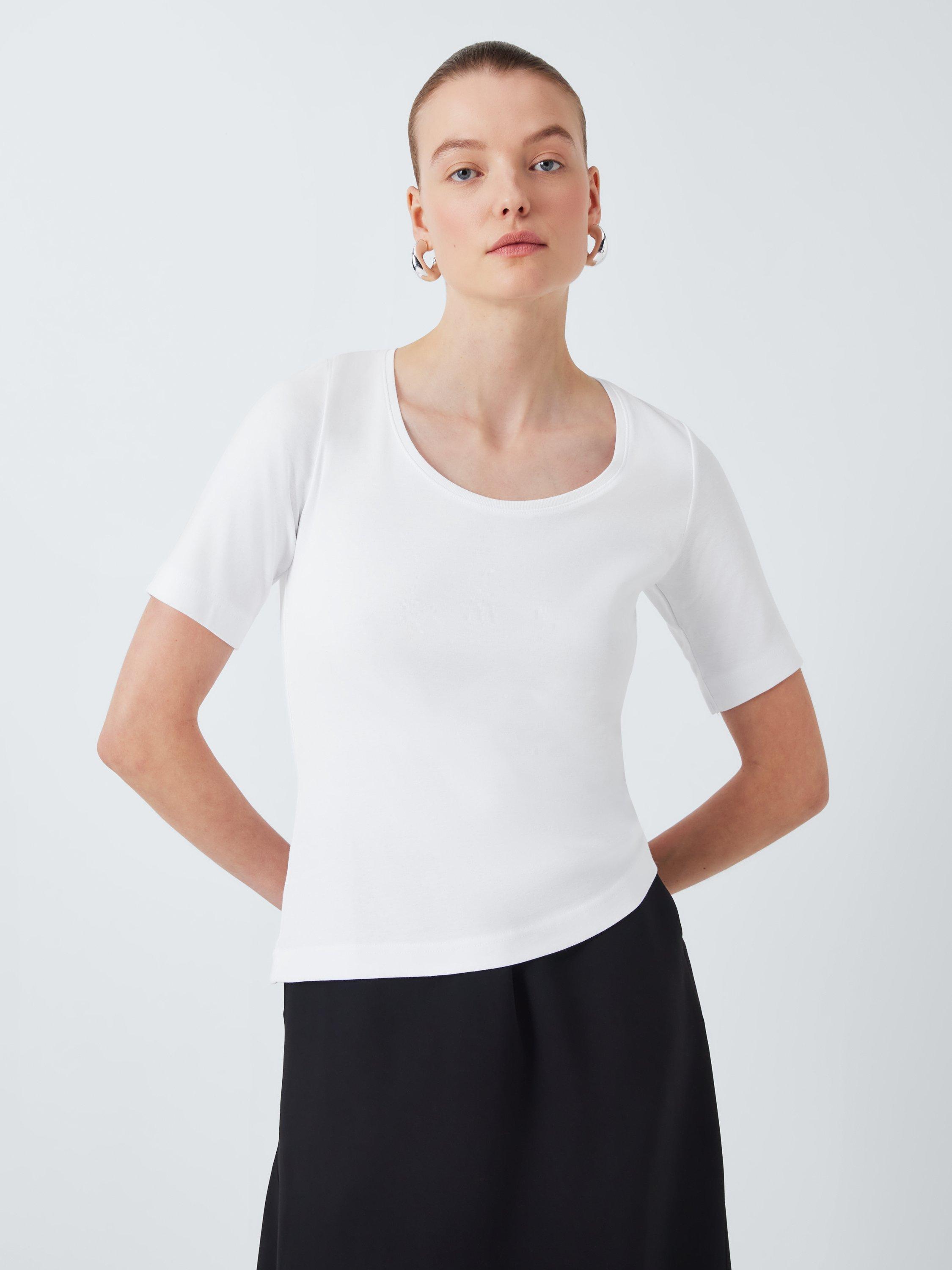 John Lewis Organic Cotton Scoop Neck Top, White, White