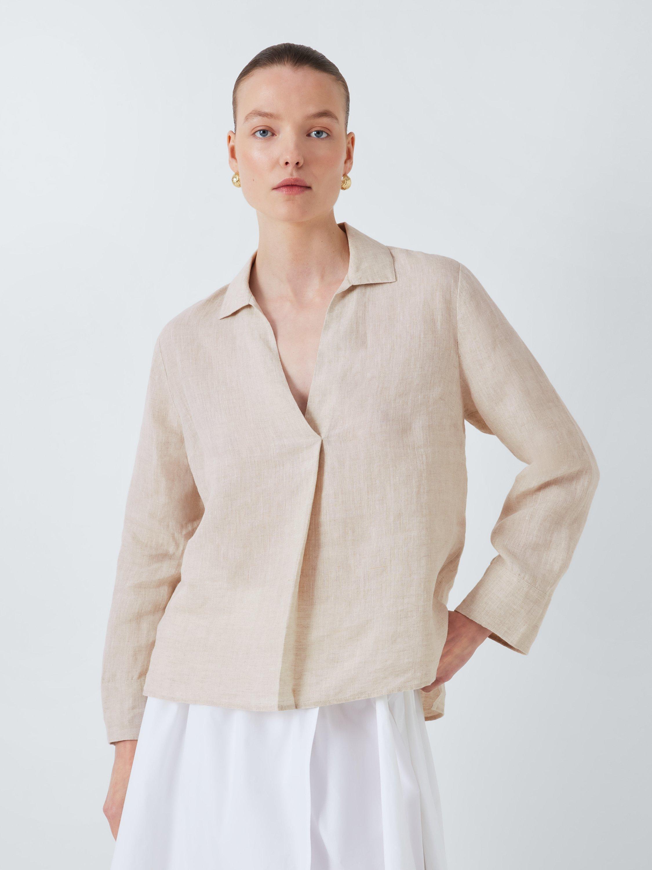 Product image 1 of 6, which shows John Lewis Linen Tunic Shirt, Natural, 8