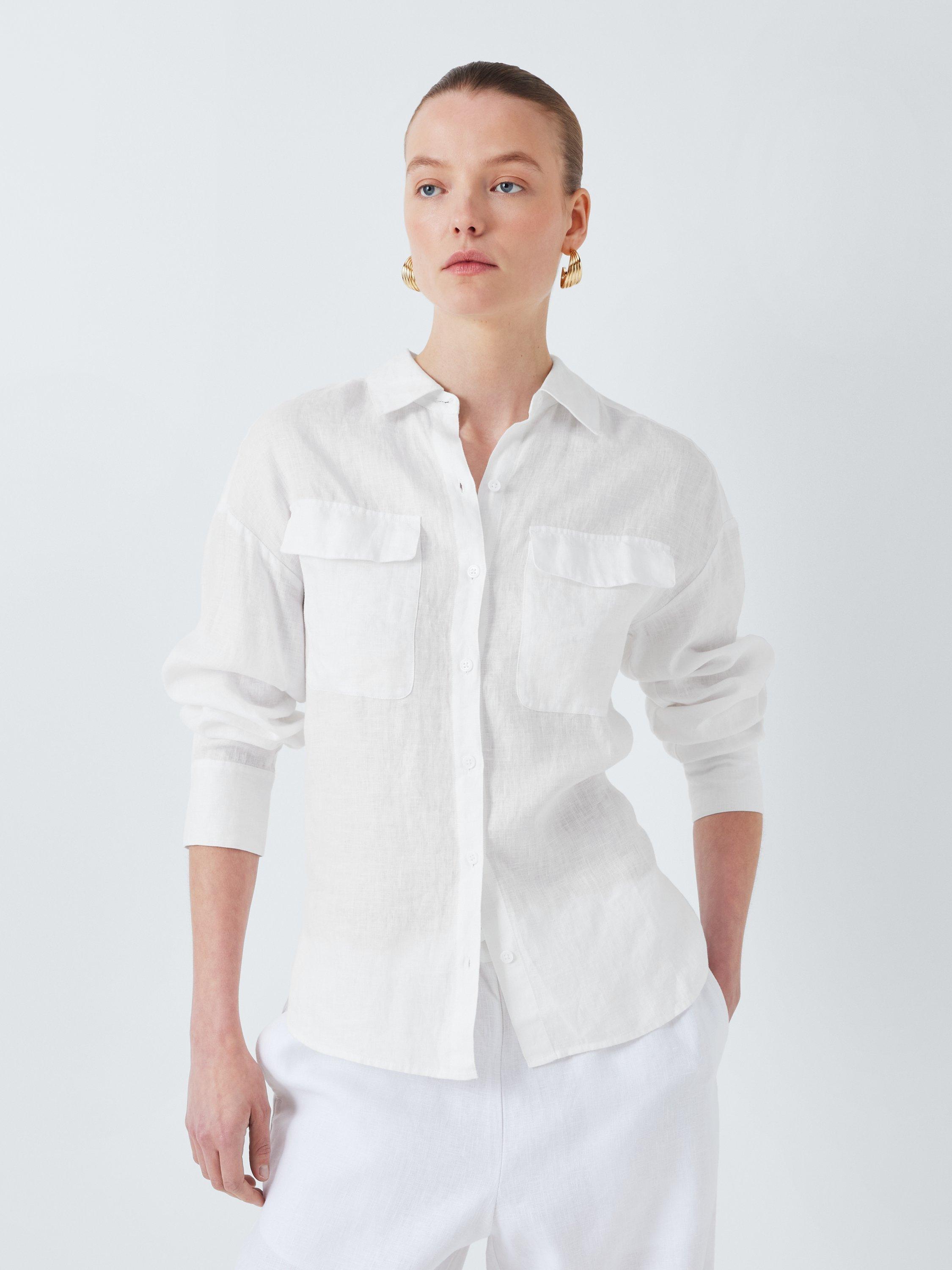 Product image 1 of 6, which shows John Lewis Pocket Detail Linen Shirt, Ecru, 8