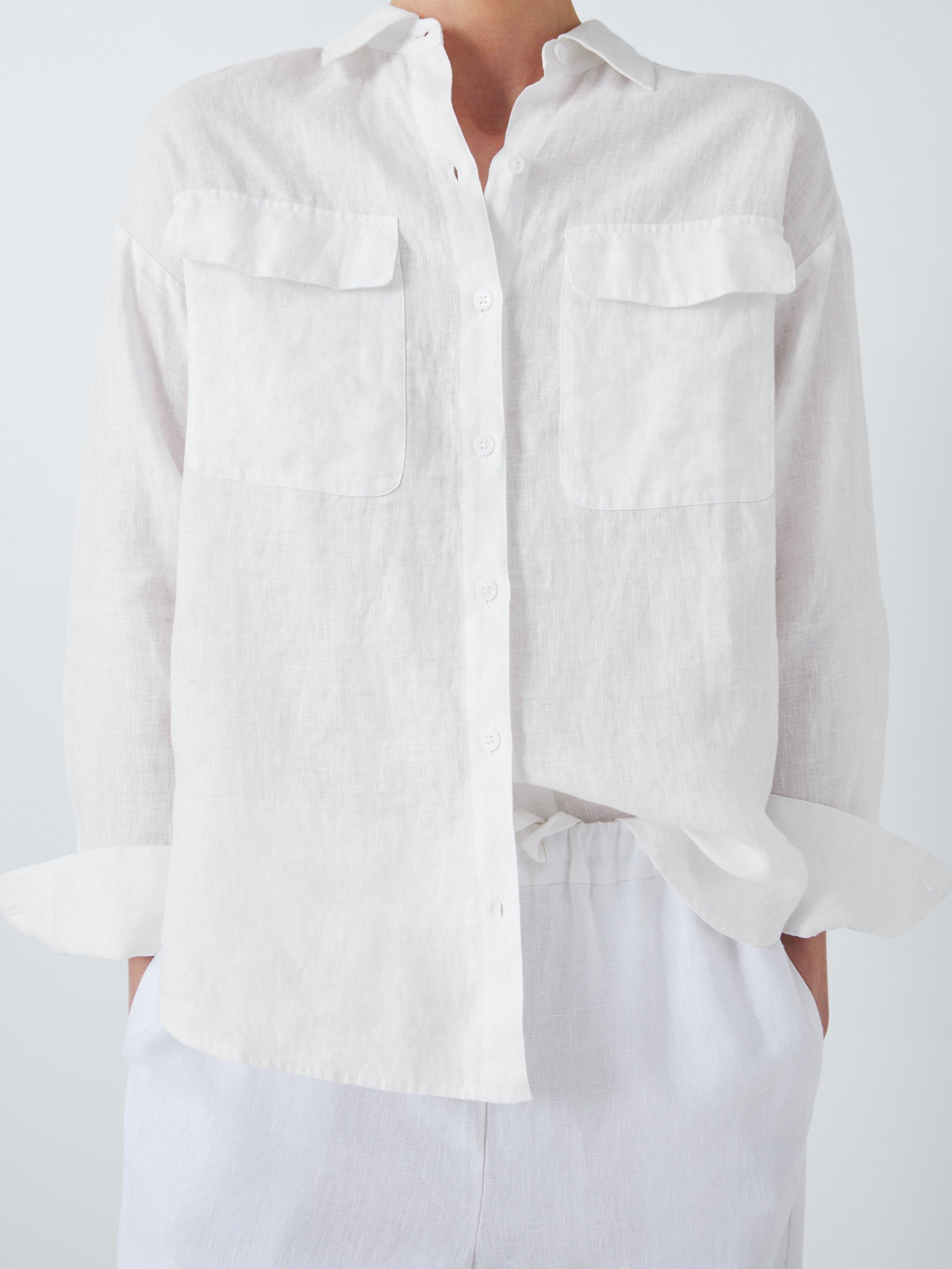 Product image 6 of 6, which shows John Lewis Pocket Detail Linen Shirt, Ecru, 8