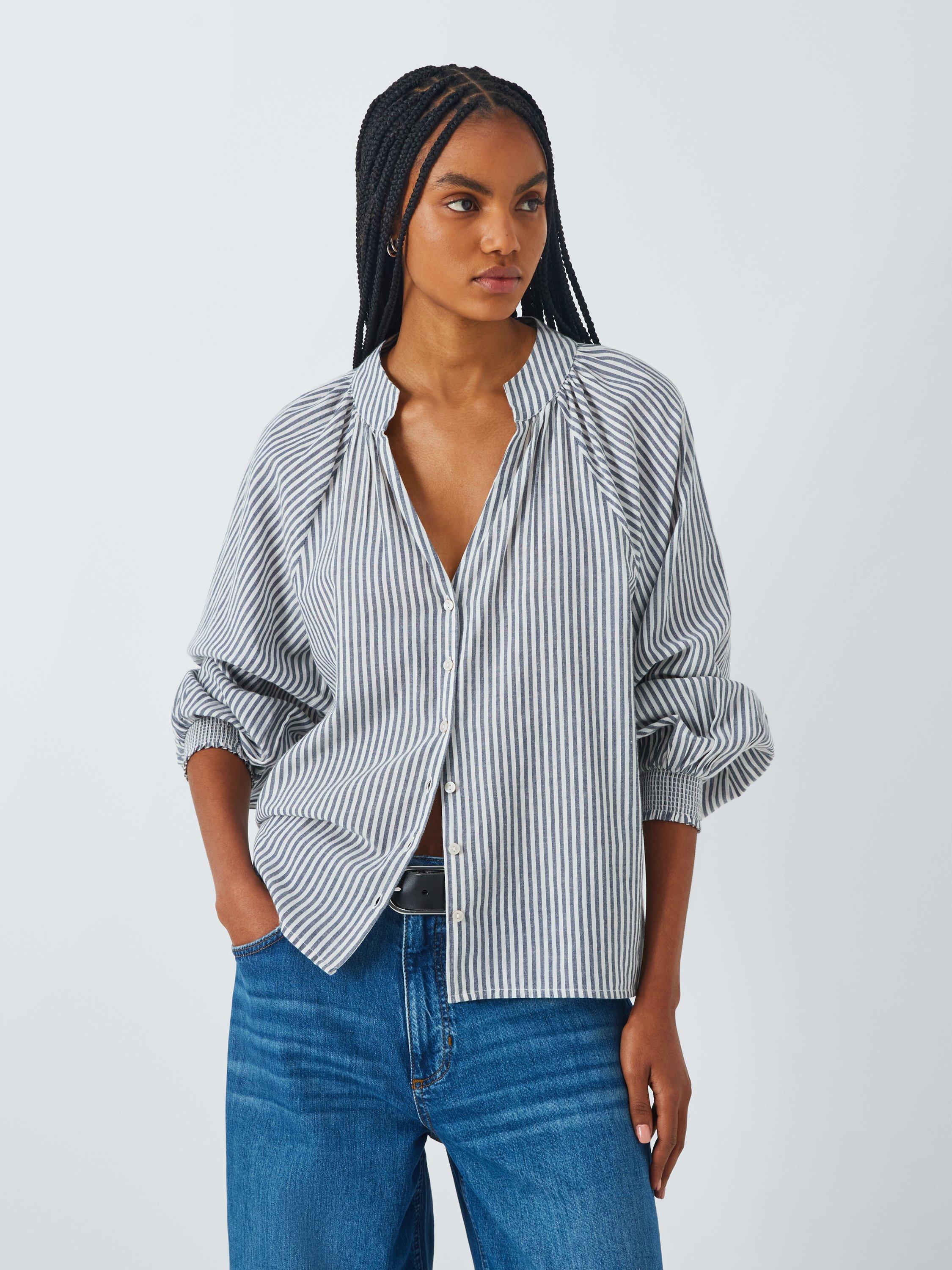 Product image 1 of 6, which shows AND/OR Harmony Stripe Shirt, Grey Stripe, 12